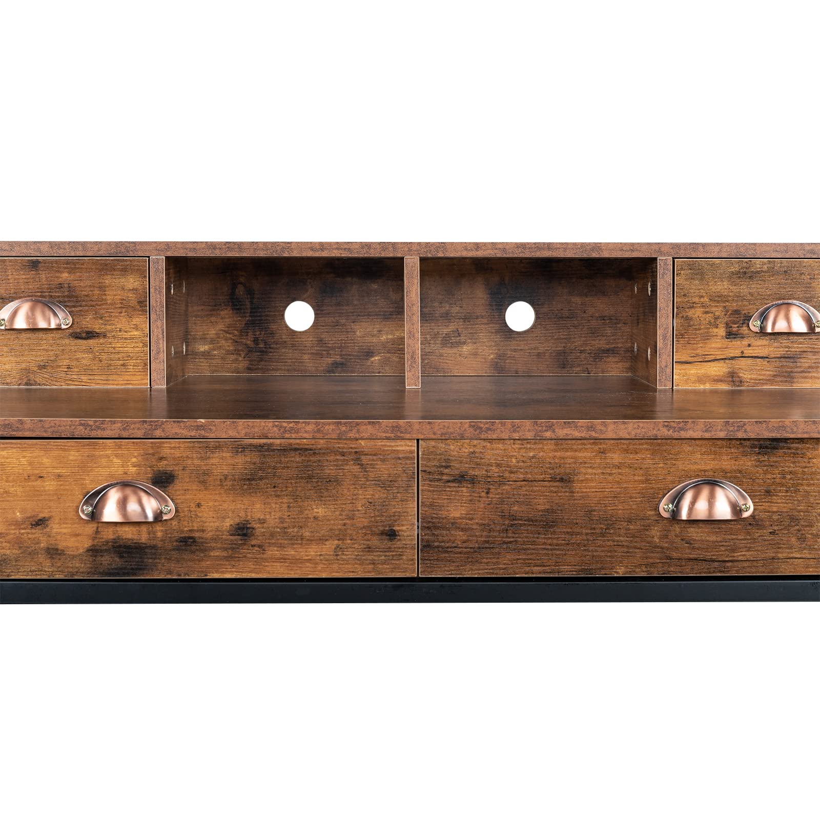 Compact Computer Desk with 4 Drawers & Hutch - Rustic Brown Home Office Desk for Small Spaces, Writing & Study - Perfect for Bedrooms, Dorm Rooms & Home Offices