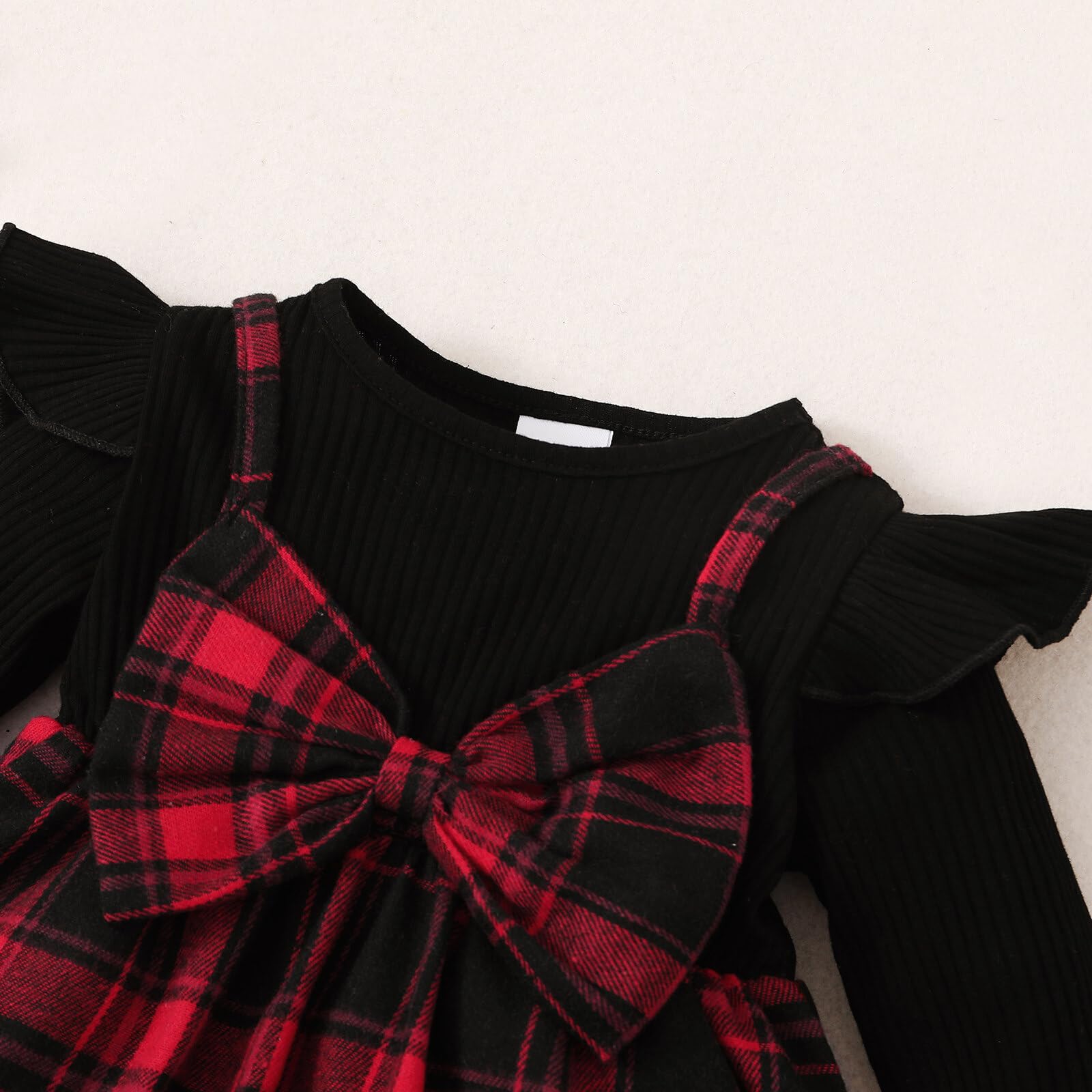 Puseky Baby Girl Long Sleeve Plaid Dress with Ruffles & Bowknot Strap - Cute Spring & Fall Outfit for Photoshoots, Parties & Daily Wear