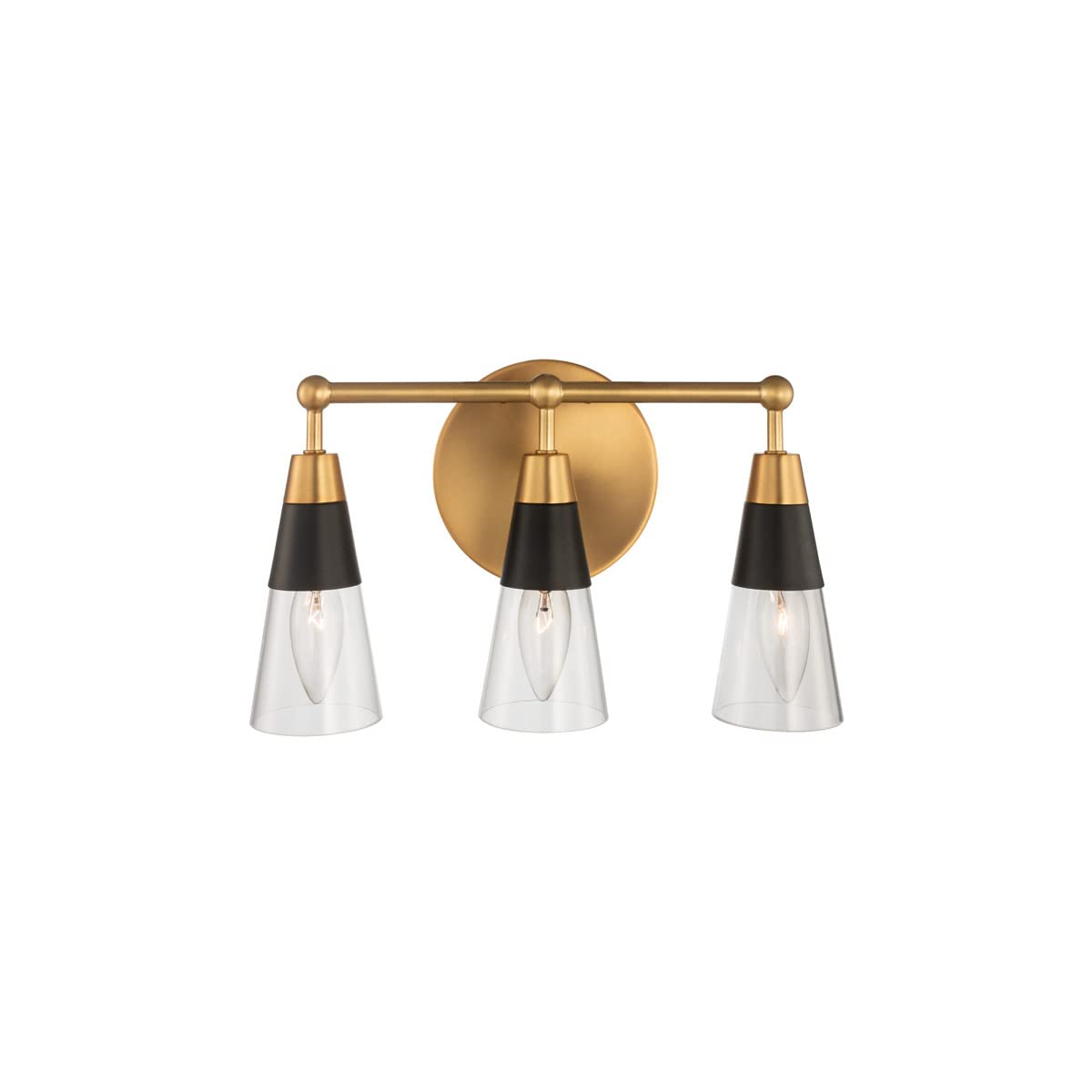 Kalco 513133BNB Ponti 3-Light ADA Bathroom Vanity Light Fixture - Matte Black & New Brass Finish with Clear Glass Shades - Perfect for Modern Bathrooms, Powder Rooms & Spa-Like Retreats