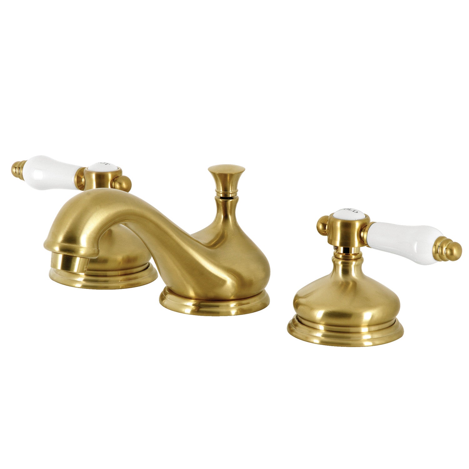 Bel Air KS1167BPL Brushed Brass Widespread Bathroom Faucet - 2 Handle 3 Hole Deck Mount with Brass Pop Up Drain - Perfect for Modern Bathroom Renovations and Vanity Upgrades