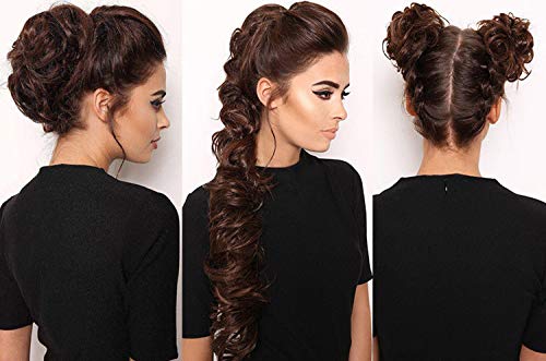 Majik Hair Messy Bun Extensions - Synthetic Curly & Wavy Hair Extensions for Women - Dark Brown 15g (1 Pack) - Perfect for Parties, Weddings & Everyday Styling
