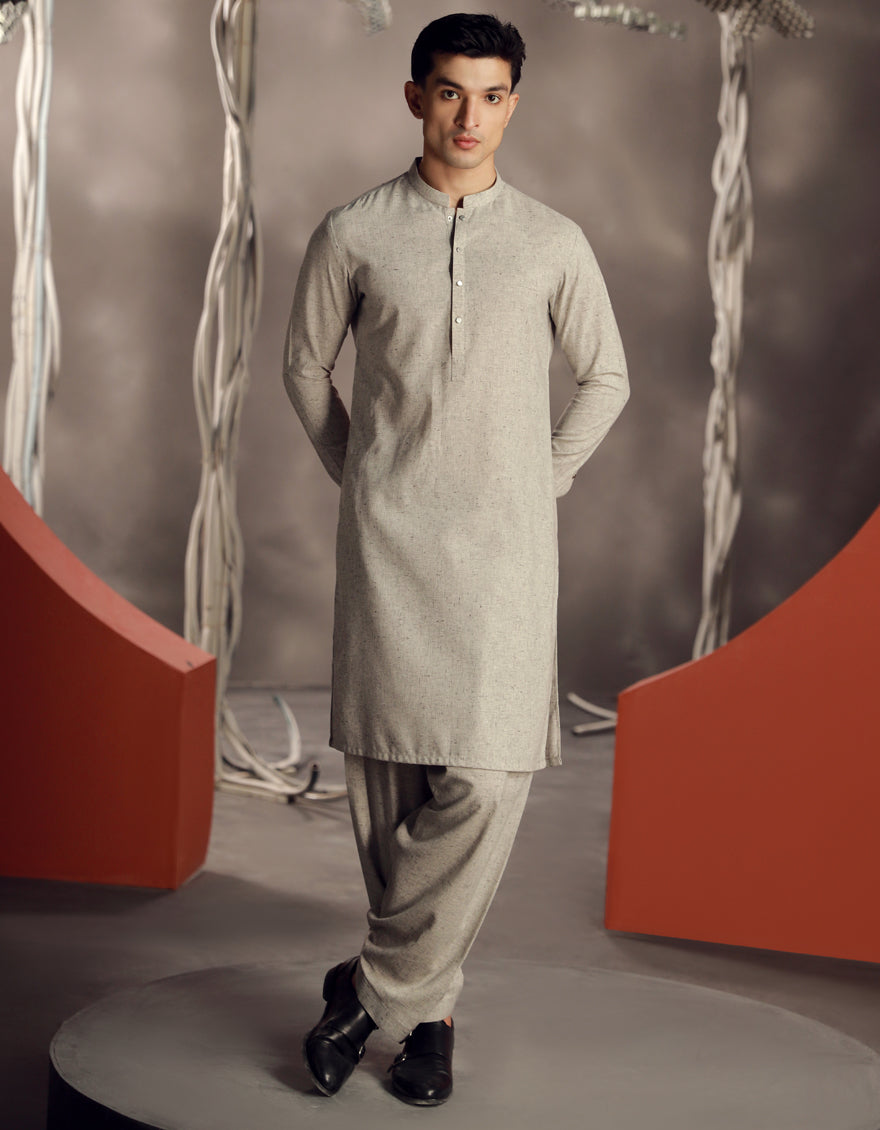 Elegant Blended Grey Shalwar Kameez by J. Junaid Jamshed - Premium Pakistani Traditional Outfit for Men, Weddings & Special Occasions