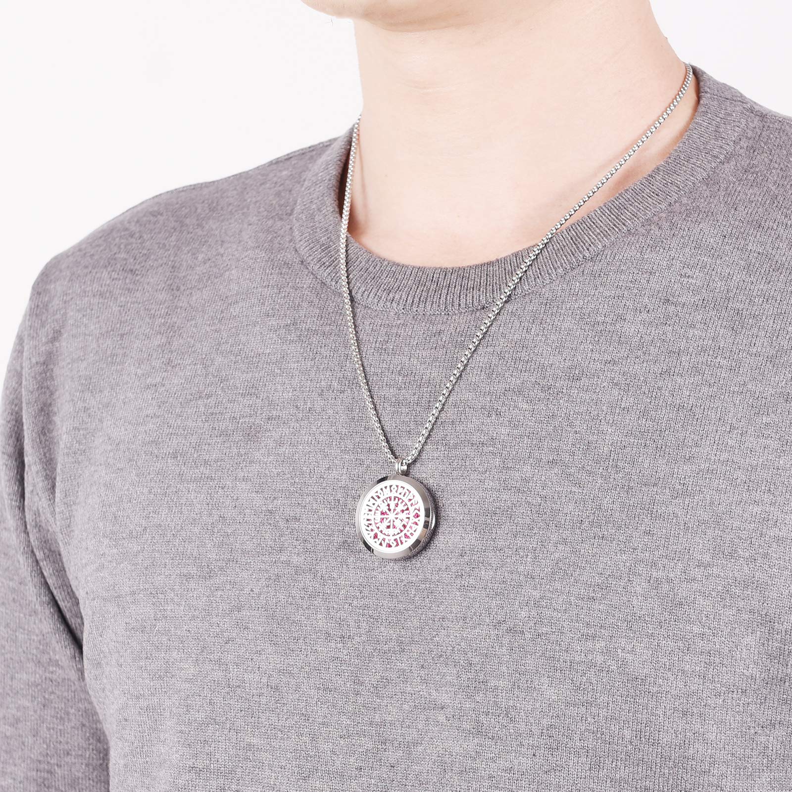 Norse Vikings Amulet Essential Oil Diffuser Necklace - Stainless Steel Aromatherapy Jewelry for Women - Perfect for Stress Relief, Meditation, Yoga & Daily Wear