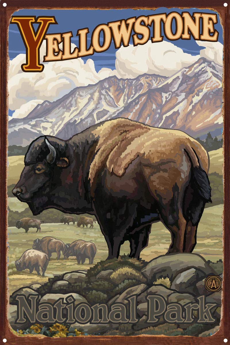 Yellowstone National Park Bison Herd Rustic Metal Wall Art - 11.5x17.5 Inch Western Decor, Paul A. Lanquist Travel Artwork - Perfect for Cabin, Lodge & Ranch Home Decor