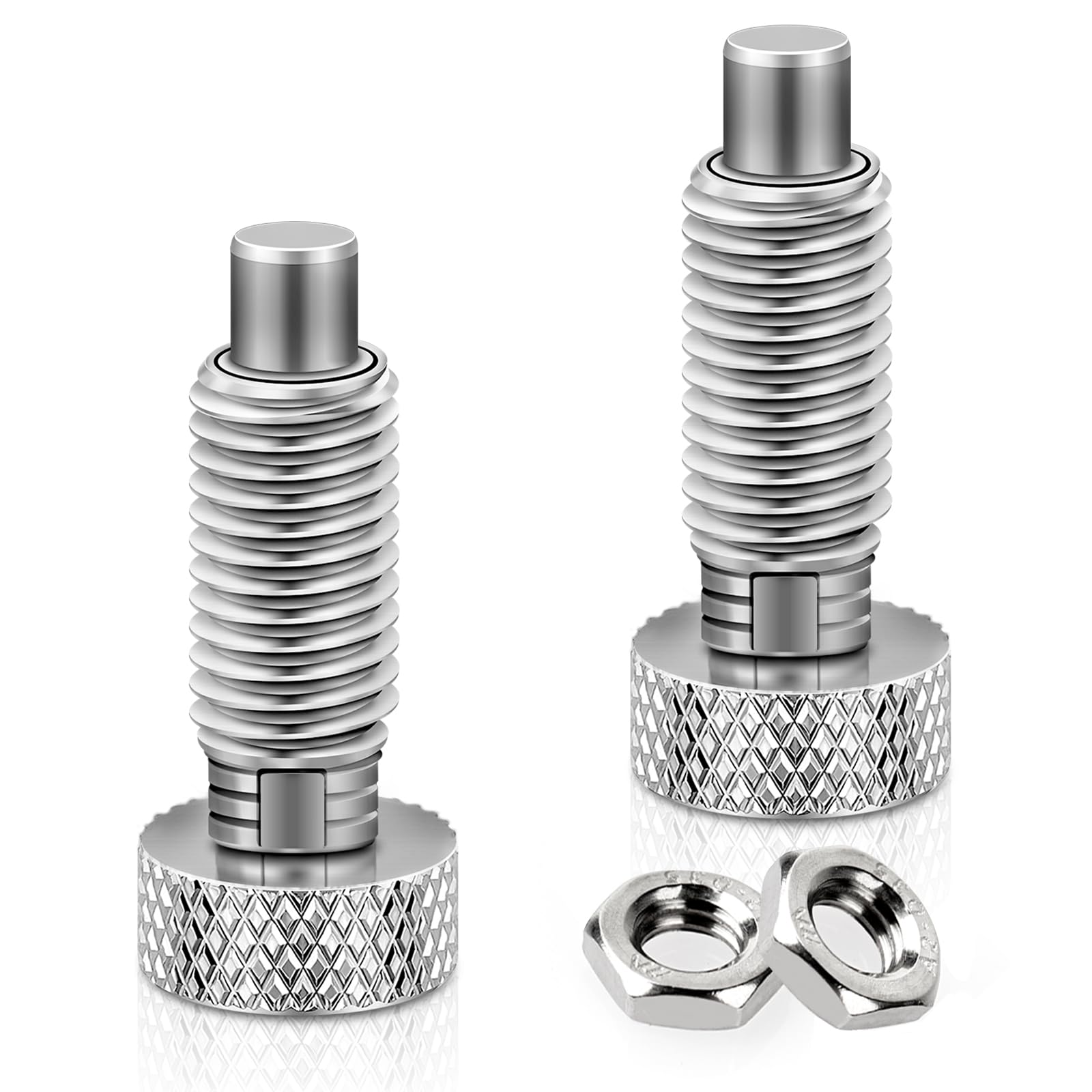 Stainless Steel M6 Quick Release Spring Plunger with Knurled Handle - 1/4''-20 Thread, 0.500'' Length (2-Pack, Silver) - Perfect for Packout Rolling Toolbox & Industrial Equipment Maintenance