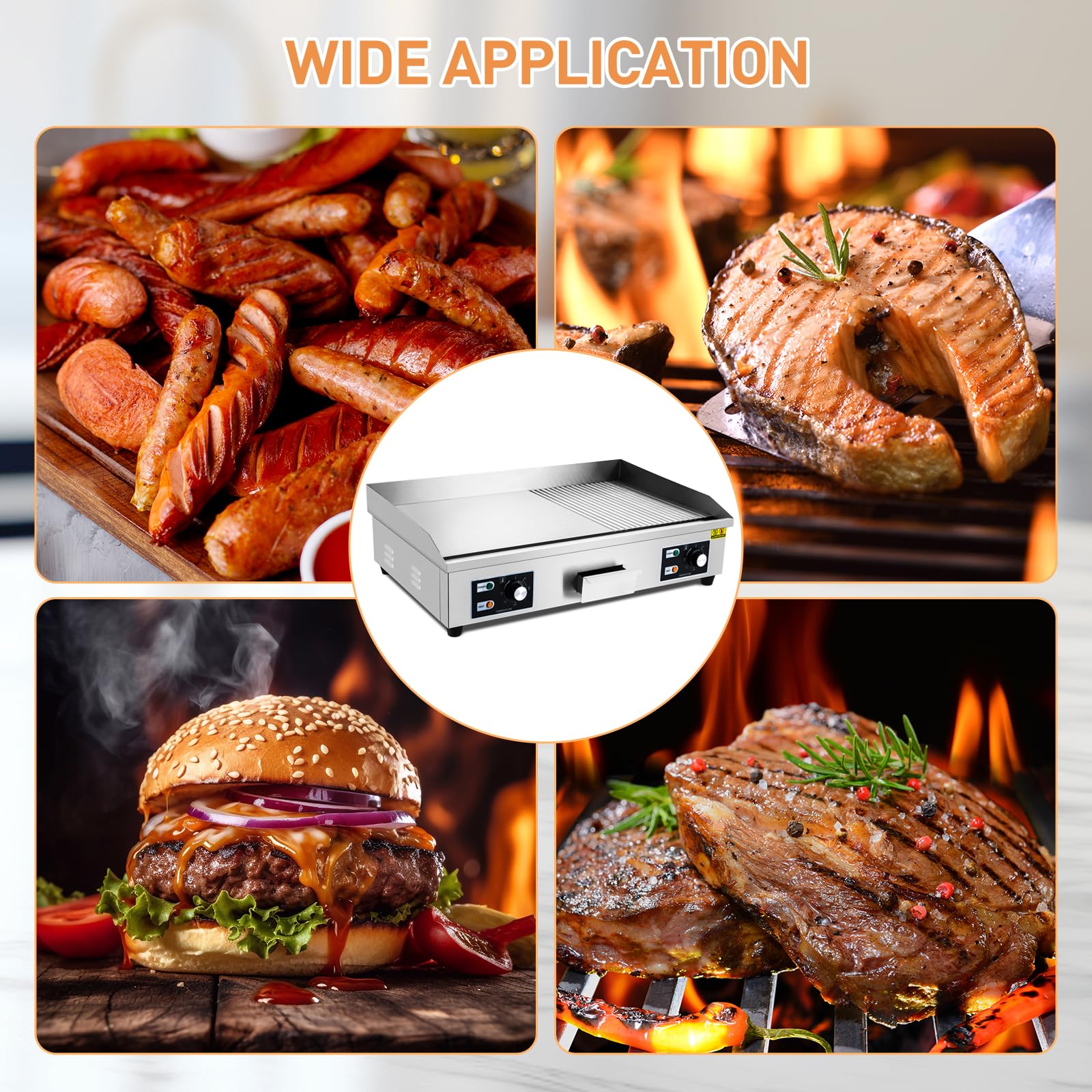 **GARVEE 29 Inch Commercial Electric Griddle with Fluted Surface – 3000W Flat Top Grill for Restaurant, Kitchen & Outdoor BBQ – Non-Stick Stainless Steel Teppanyaki Griddle (110V, No Plug Included) – Perfect for Pancakes, Burgers & Stir-Fry**