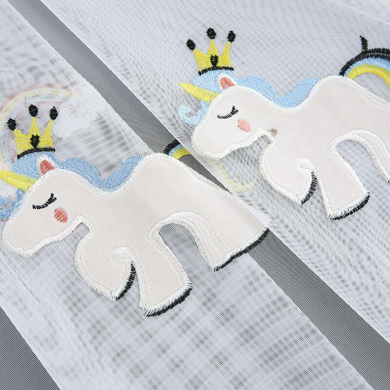 Rémy Unicorn Embroidered Kids Room Curtains - Blue | Magical Bedroom Decor for Girls | Perfect for Nursery, Playroom & Fantasy Themed Rooms