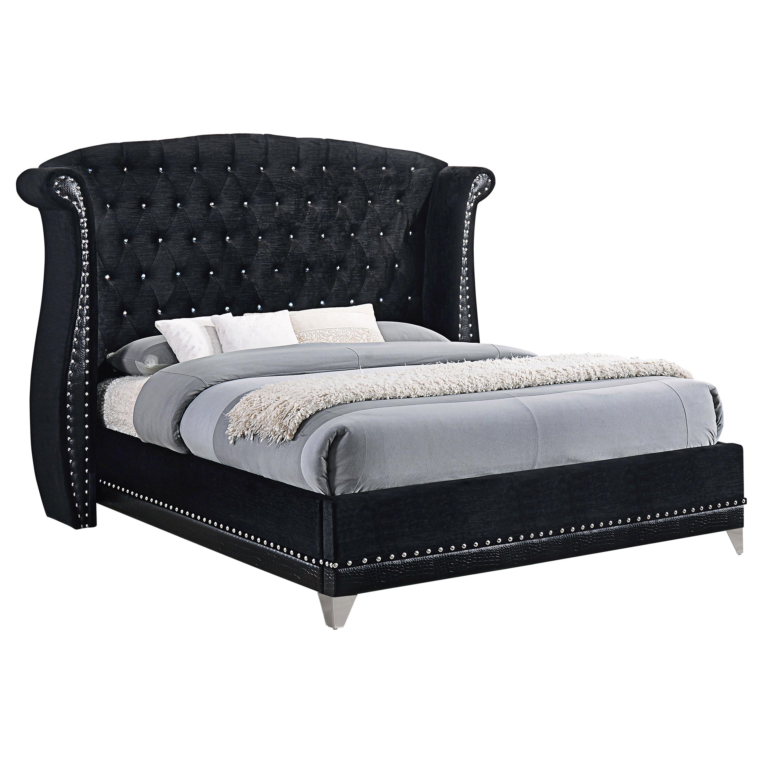 Barzini Modern Classic Velvet Upholstered Queen Size Wingback Bed Frame with 63-inch Headboard - Black Platform Bed for Luxurious Bedroom Decor | Coaster Home Furnishings Model 300643Q | Perfect for Master Bedrooms, Guest Rooms & Apartment Living