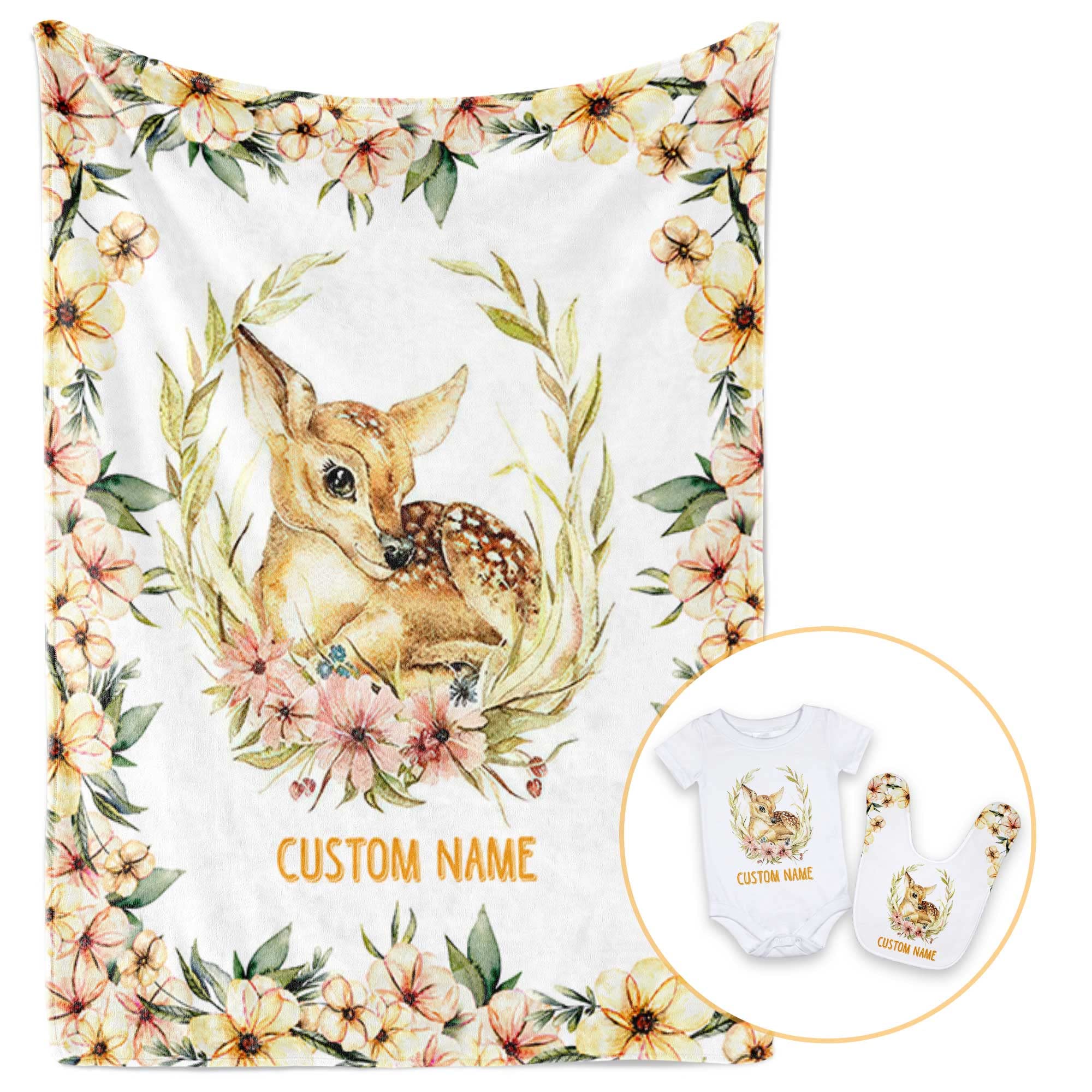 **Personalized Baby Blankets for Girls - Custom Name Deer & Flowers Fleece Blanket - Ultra Soft Newborn Gift for Baby Showers, Birthdays & Nursery Comfort**    *(Use Cases: Perfect for baby showers, birthdays, christenings, or as a cozy nursery essential for snuggling, swaddling, and photo props.)*