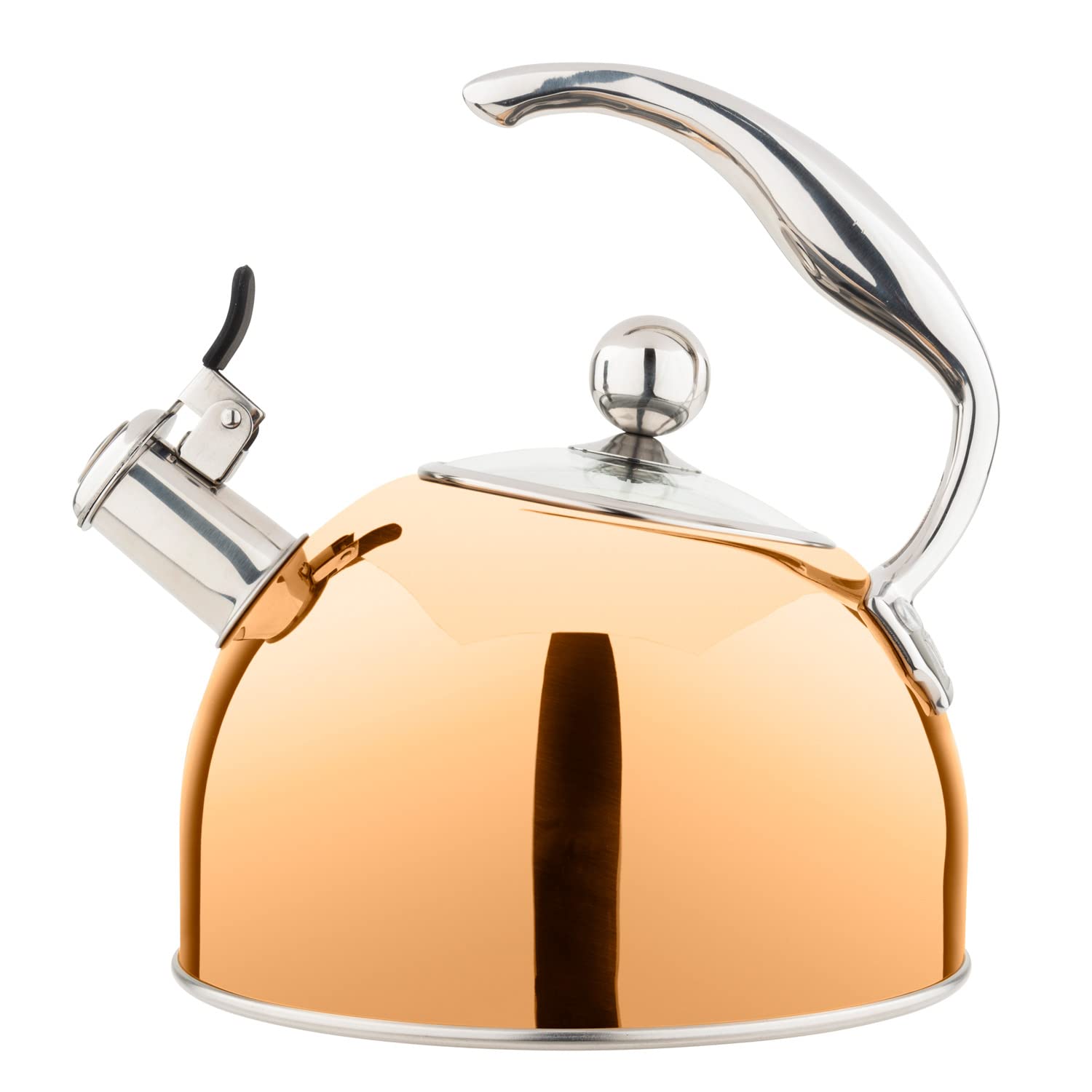 Premium Viking 3-Ply Stainless Steel Whistling Tea Kettle - 2.6 Quart Stovetop Hot Water Pot with Tempered Glass Lid & Ergonomic Handle - Induction Compatible Rose Gold - Perfect for Tea Brewing, Coffee Making & Kitchen Decor