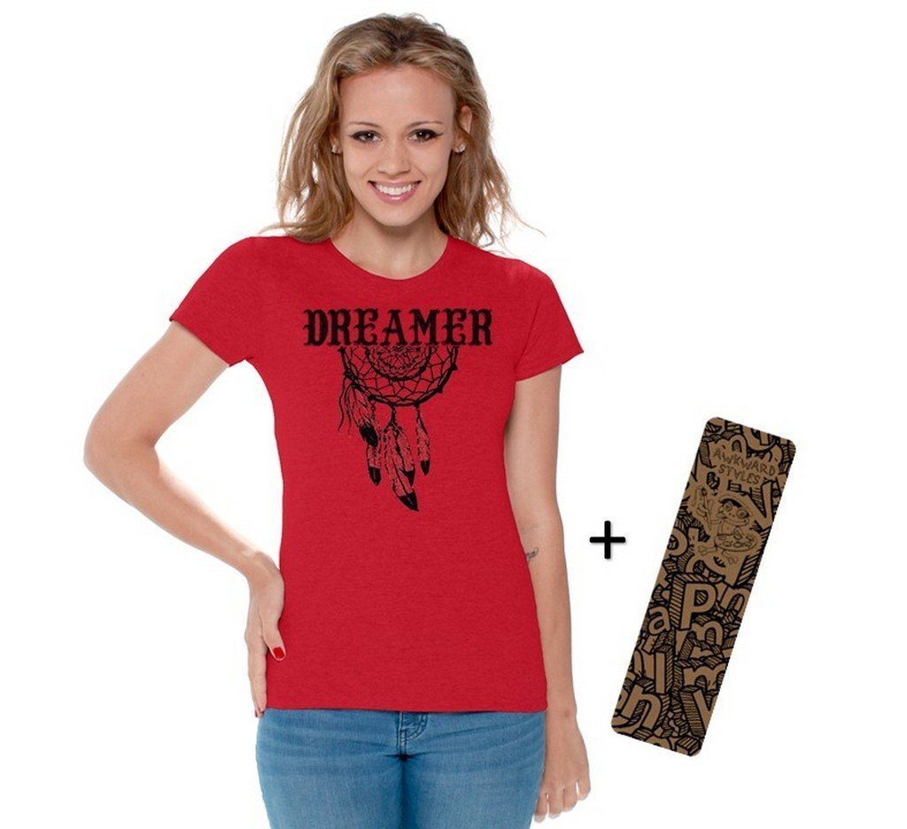 Awkwardstyles Women's Dream Catcher Graphic T-Shirt - Soft Cotton American Style Tee with Free Bookmark - Perfect for Casual Wear, Music Festivals & Boho Outfits