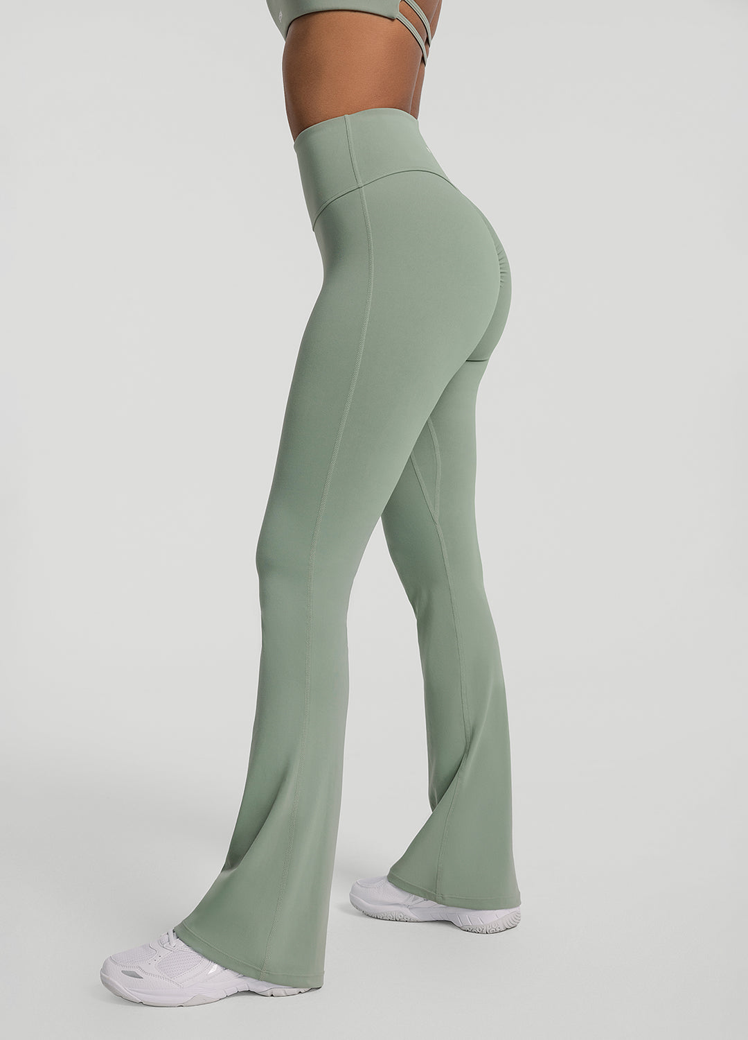 Ruched Flared Leggings for Women - High Waist Yoga Pants with Side Pockets - Comfortable Workout Leggings for Running, Gym & Lounge Wear
