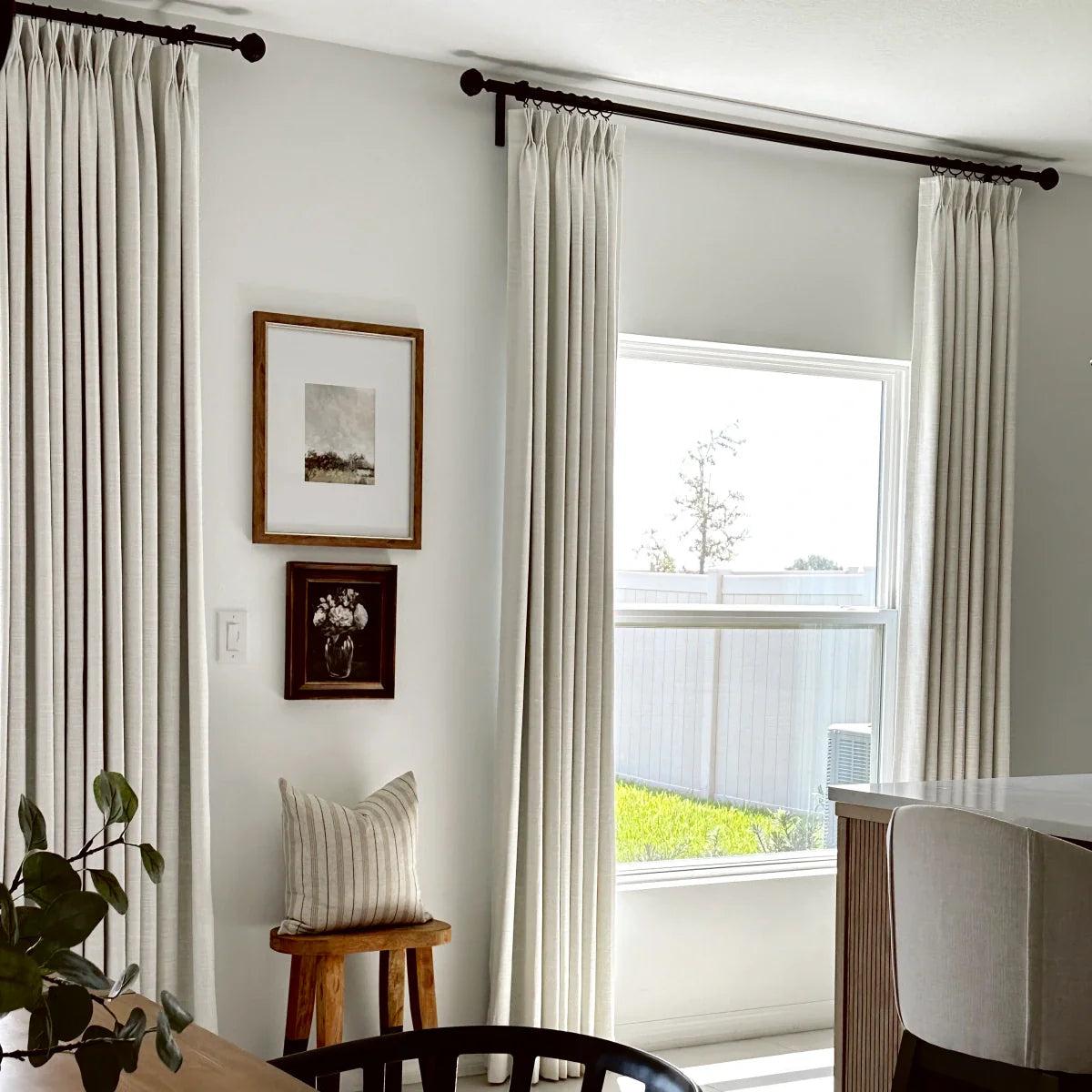 Pinch Pleated Blackout Curtains - 100% Linen Custom Drapes in Grey & Beige | Modern Thermal Insulated Window Treatments for Living Room & Bedroom