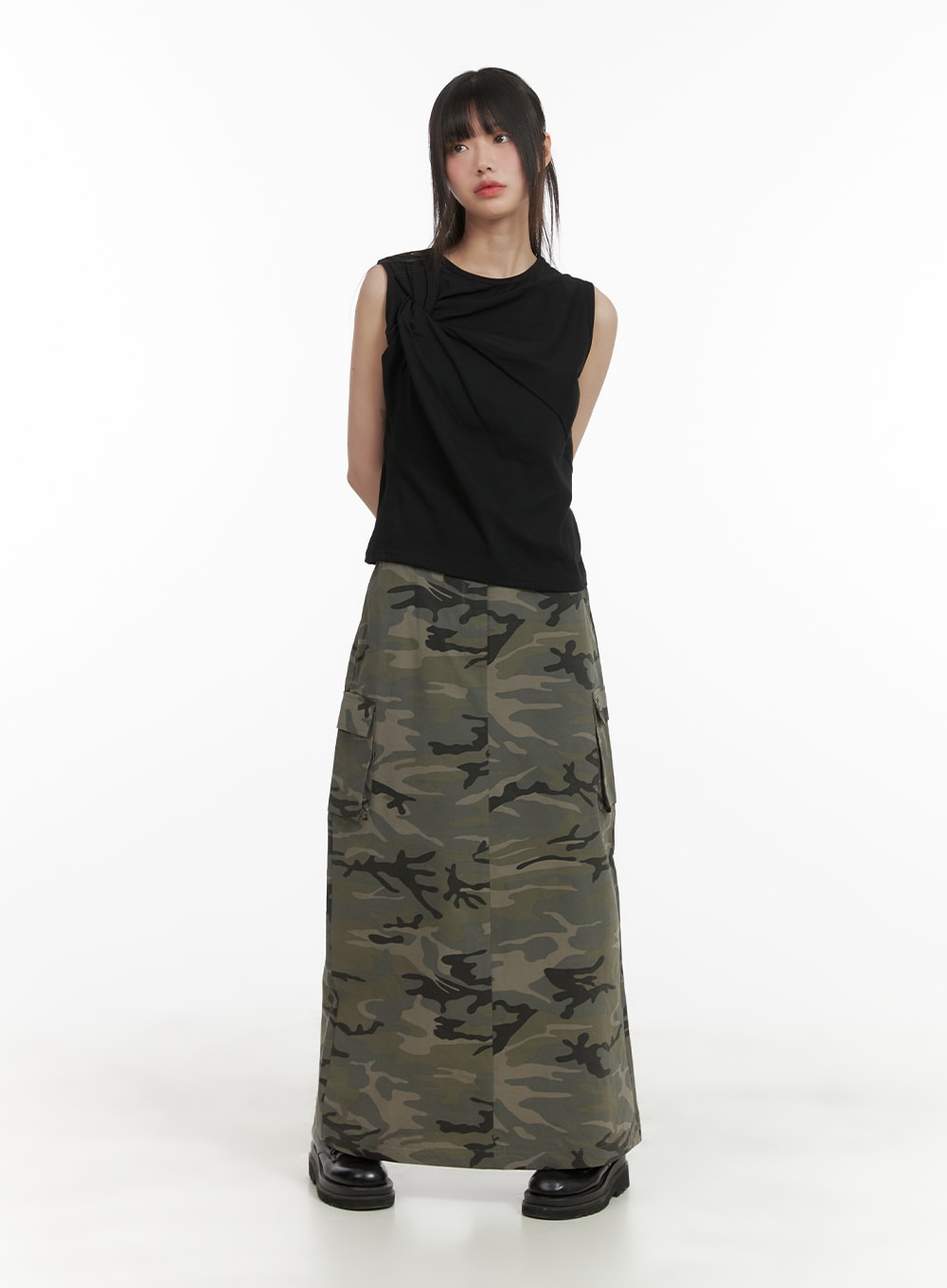 Camo Cargo Maxi Skirt for Women - Stylish Military Print Long Skirt with Pockets | Perfect for Outdoor Adventures, Hiking, and Casual Streetwear