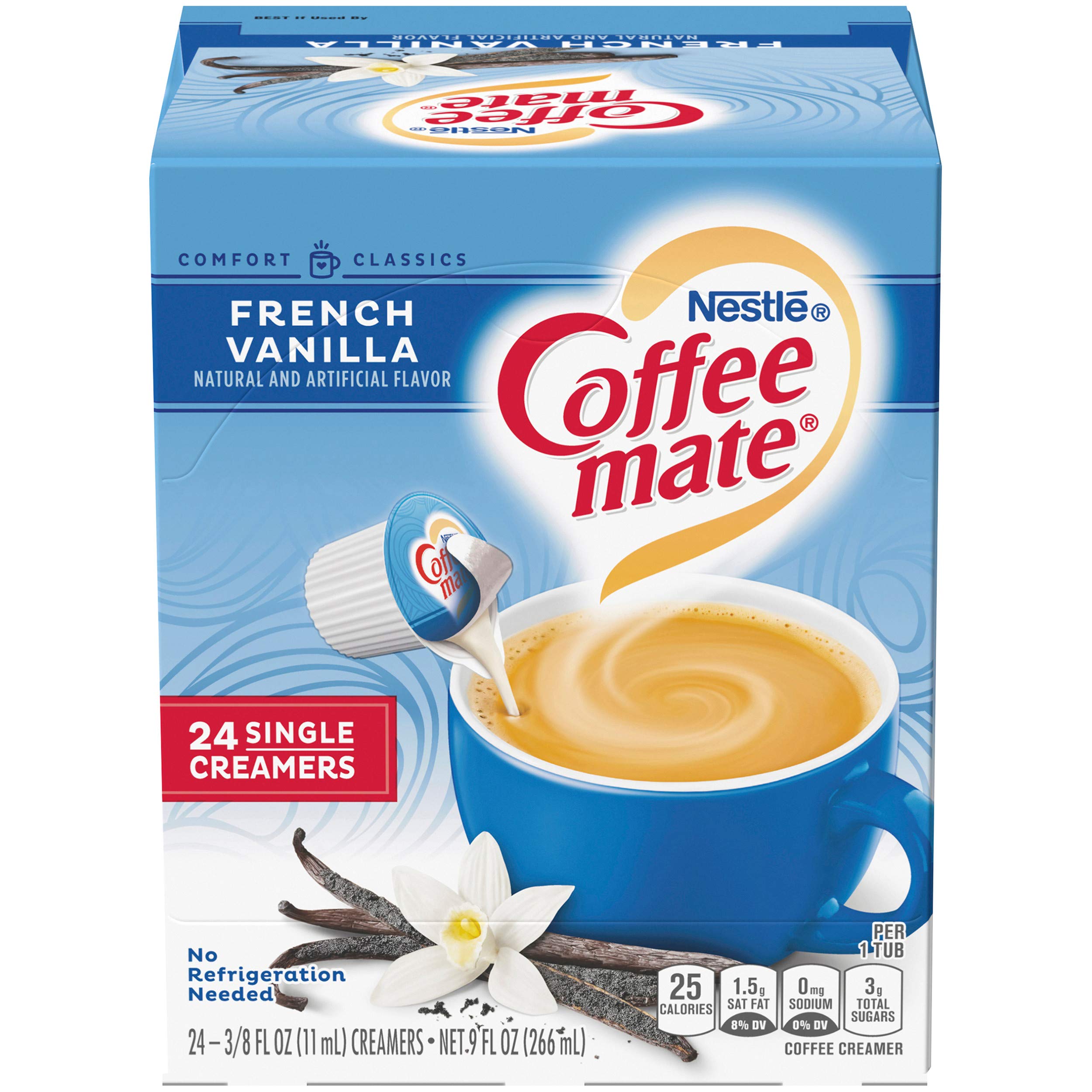 Coffee-Mate French Vanilla Liquid Coffee Creamer Singles - 24 Count (Pack of 4) | Non-Dairy Creamer for Coffee, Tea & Hot Beverages | Perfect for Office, Travel & Home Use