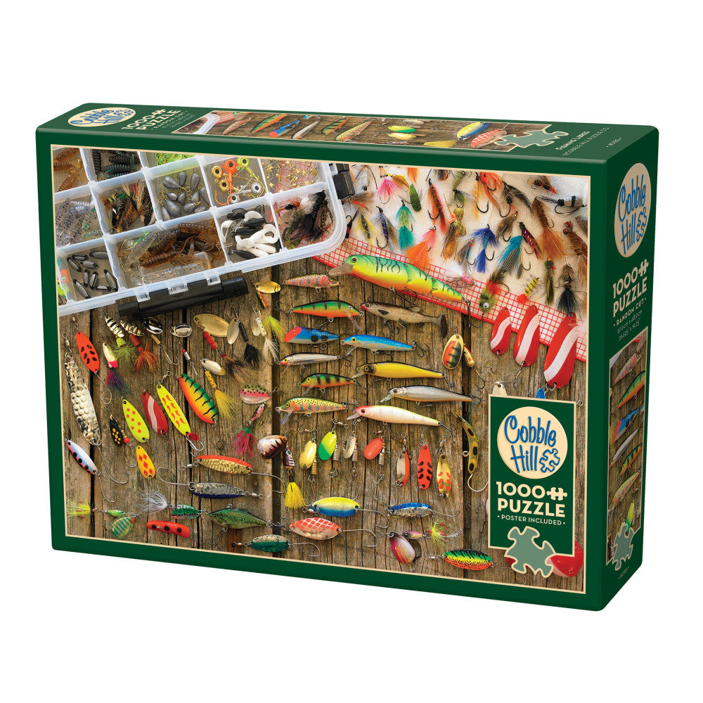 Cobble Hill 1000-Piece Fishing Lures Jigsaw Puzzle with Reference Poster – Perfect for Family Game Night & Puzzle Enthusiasts