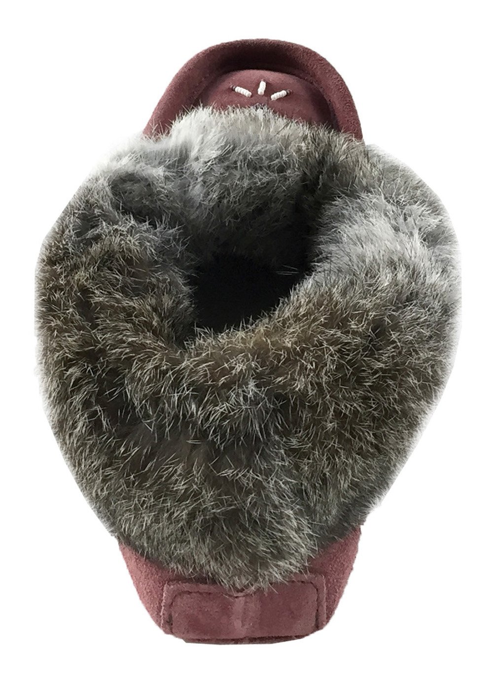 Laurentian Chief Women's Suede Slippers with Rabbit Fur Collar - Soft Sole Moccasins for Indoor Comfort & Cozy Home Wear