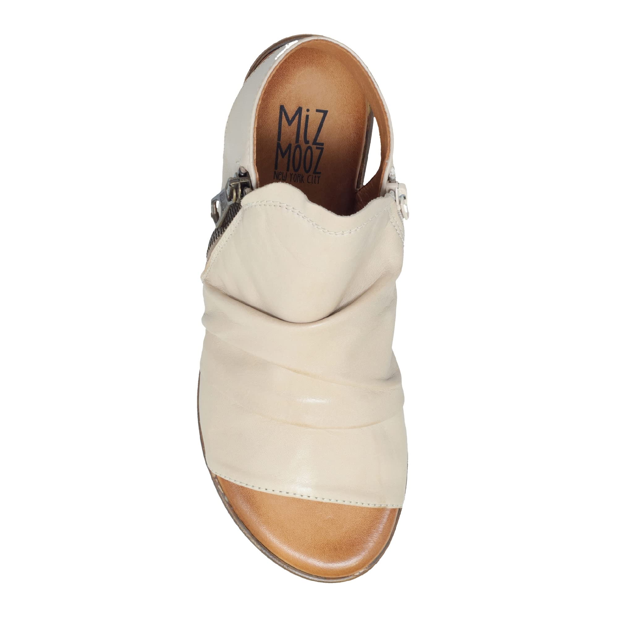 Miz Mooz Dylan Women's Leather Sandals - Peep Toe Boho Style with Side Zipper - Comfortable Summer Casual Shoes for Beach, Travel & Everyday Wear