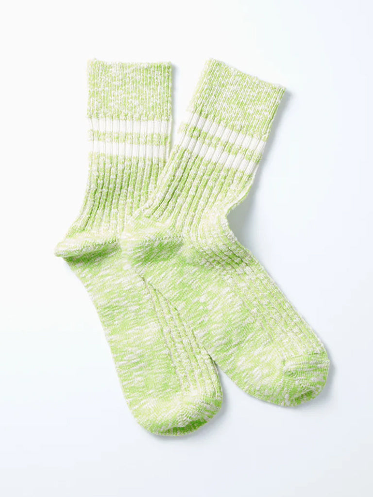 Rototo Organic Cotton Slub Stripe Socks for Men & Women - Breathable Comfortable Casual Crew Socks in Lime Green - Perfect for Everyday Wear, Gym, and Outdoor Activities