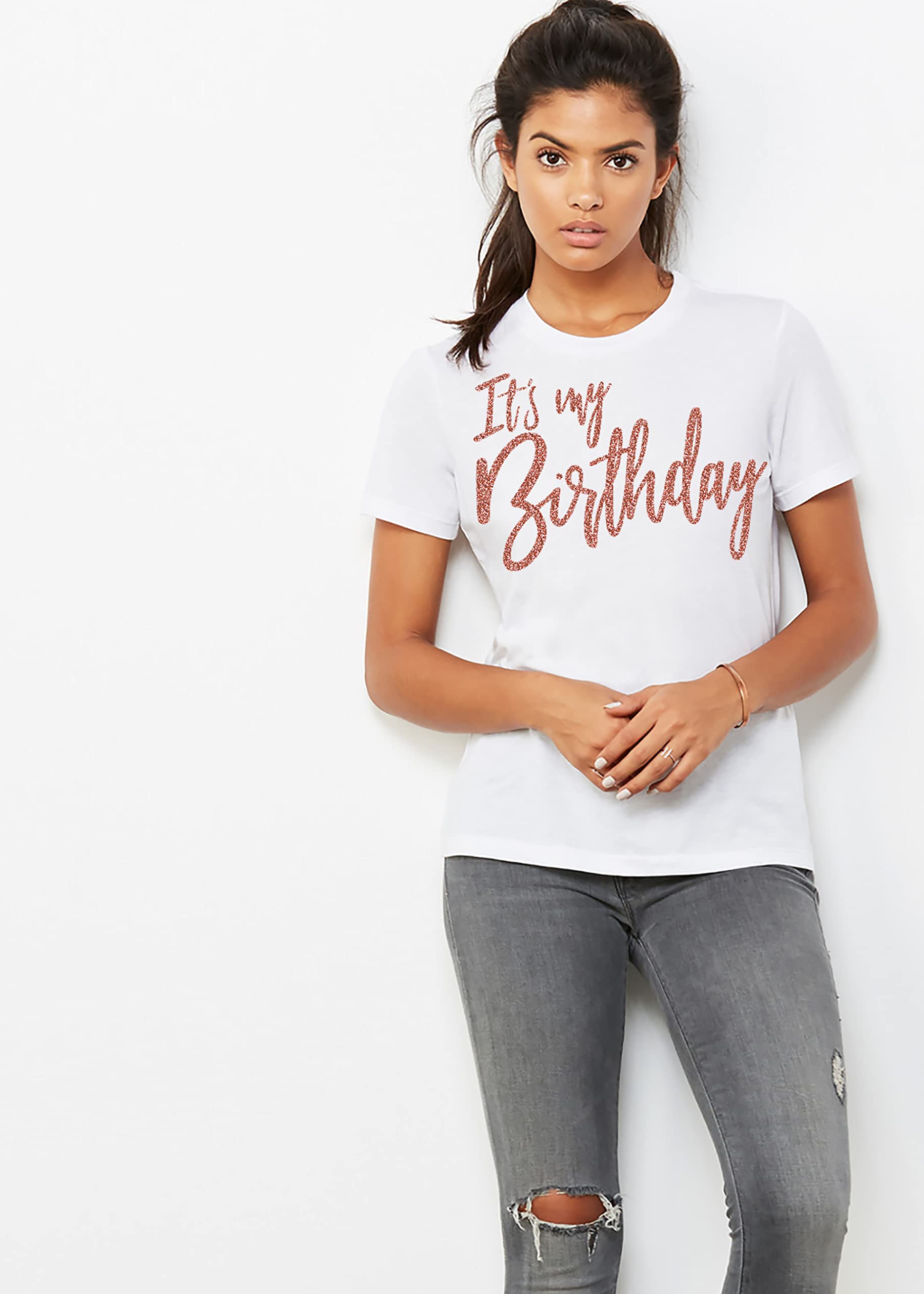 Women's Birthday Squad T-Shirt - Glam Rose Gold Party Tee - Small Black Crewneck Top for Bachelorette, Girls Night Out & Celebrations