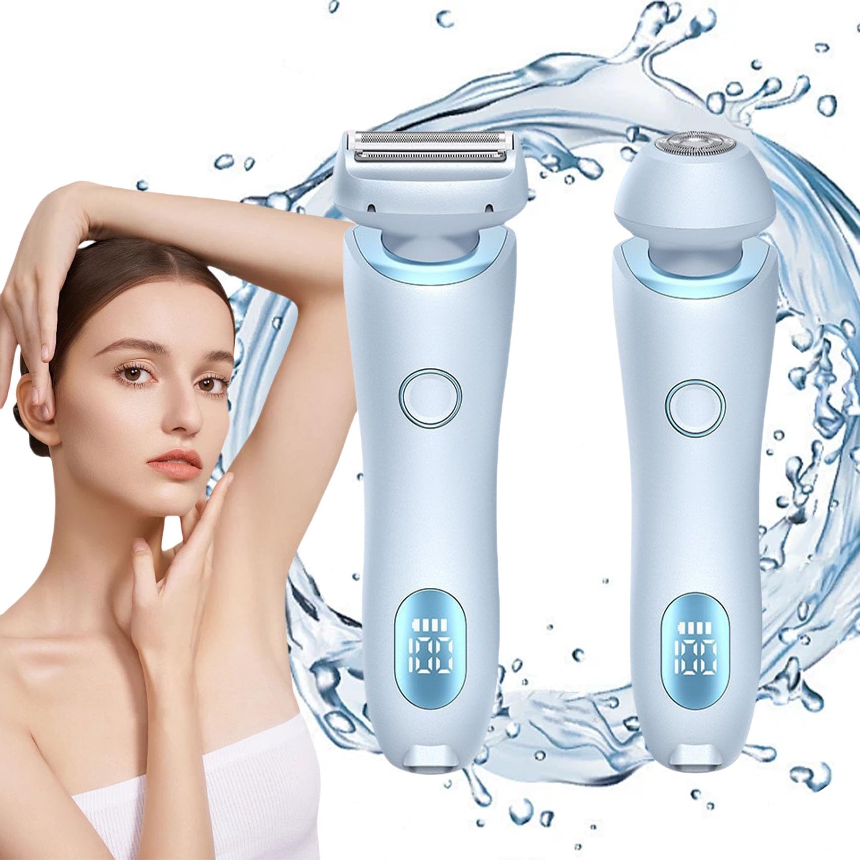 Livora Silk Glide Pro Electric Shaver for Women - 2 in 1 Double Head Wet & Dry Shaver, IPX7 Waterproof, Smooth Shaving for Legs & Bikini Area, Perfect for Travel & Quick Touch-Ups (Blue)