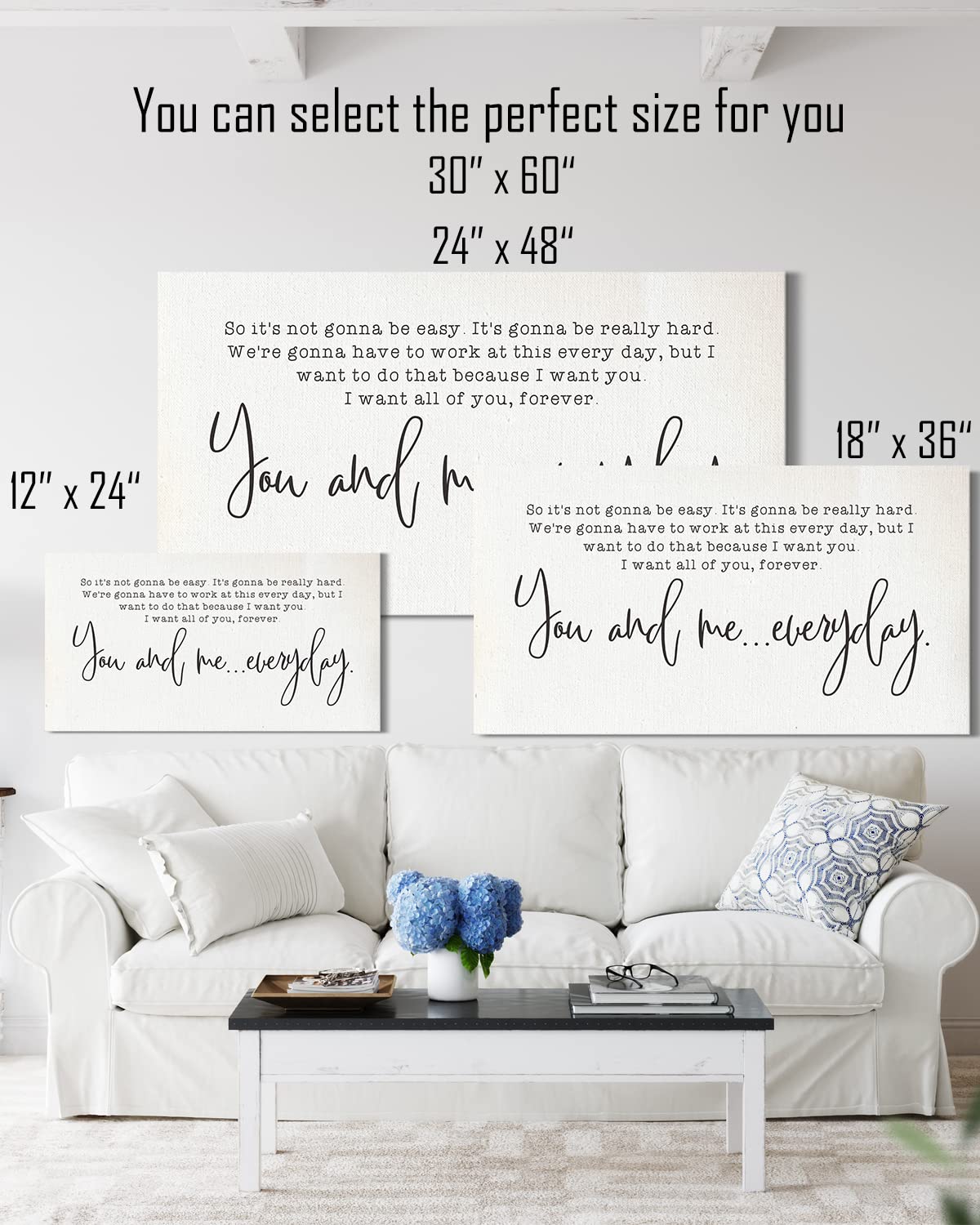 You and Me Everyday - Minimalist Romantic Bedroom Wall Art for Couples - Ready to Hang Canvas (24x12) - Perfect for Master Bedroom Decor, Anniversary & Wedding Gifts - Ideal for Creating a Cozy and Loving Atmosphere