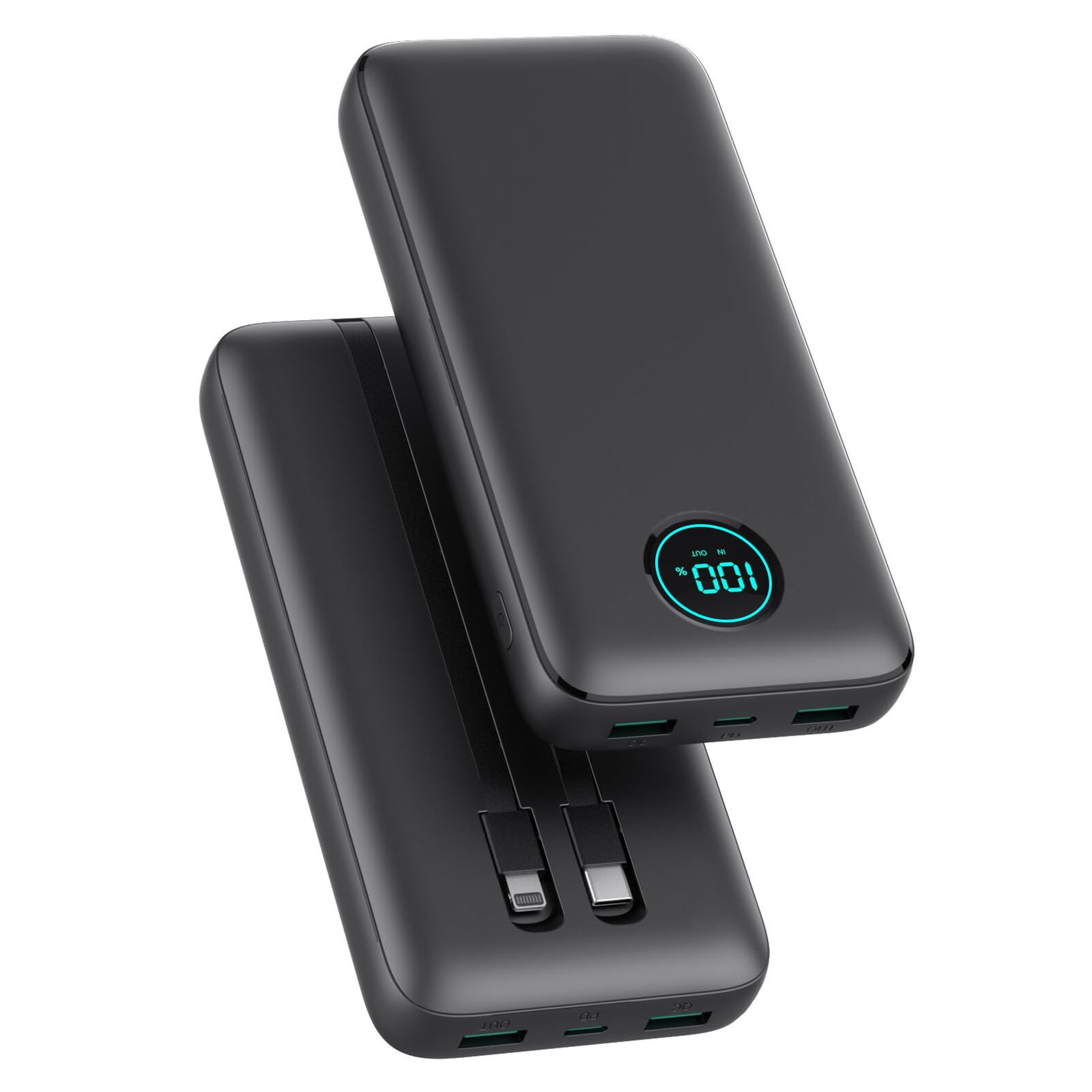 40,800mAh Portable Charger Power Bank with 25W PD QC 4.0 Fast Charging | Built-in Cables & LCD Display | USB C Battery Pack for iPhone 16/15/14, Samsung Android Phones (Black) | Perfect for Travel, Camping & Emergency Power Backup
