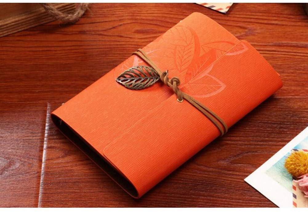 Vintage Leather Photo Album 5x7 Inch (14.5x10.5cm) - 80 Page Maple Leaf Design Scrapbook with Steel Ring Binding | Perfect for Wedding, Baby, Travel Memories & DIY Craft Projects
