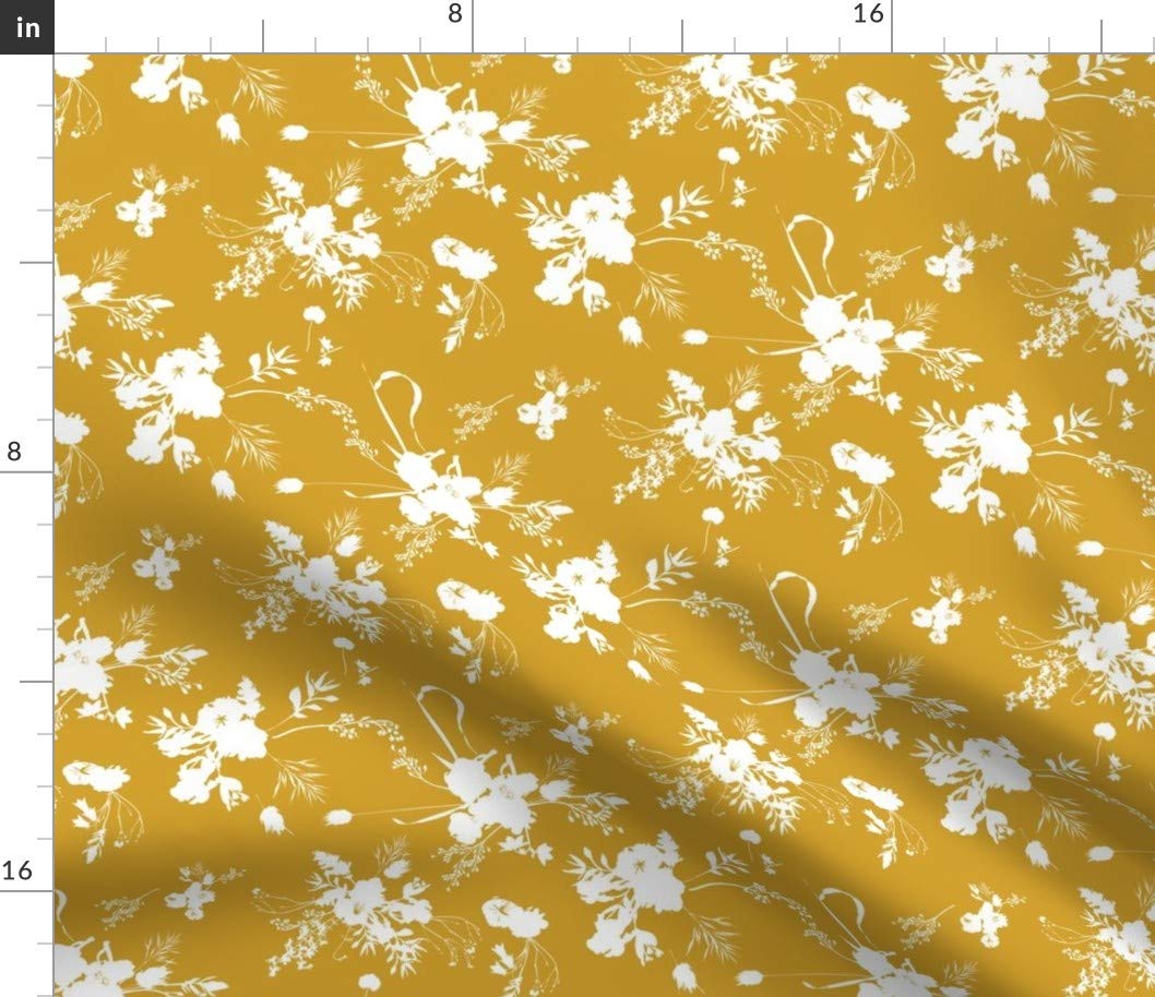 Mustard Yellow Floral Bouquet Printed Cotton Fabric by The Yard - Spring Summer Sewing Quilting Material for Apparel, Crafts & Home Decor | Perfect for Dresses, Curtains & DIY Projects