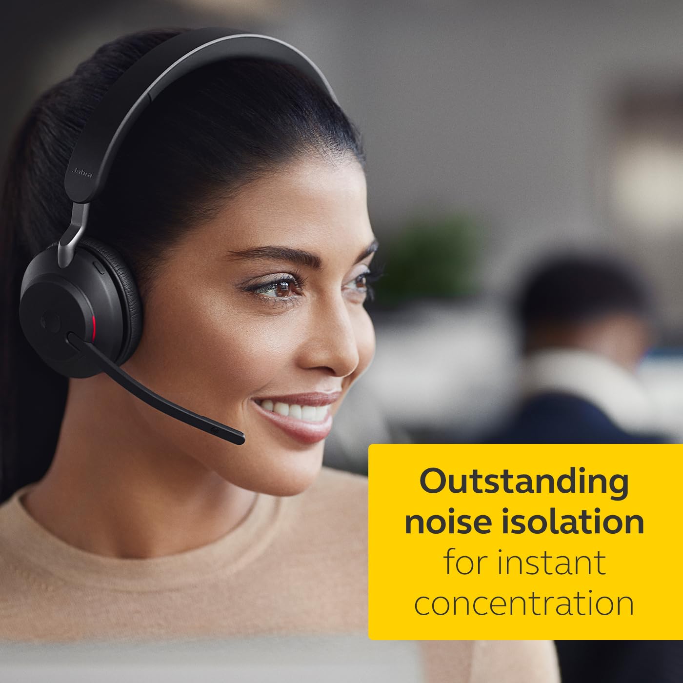 Jabra Evolve2 65 Wireless PC Headset – Noise Cancelling Microsoft Teams Certified Mono Headphones with 37-Hour Battery Life – USB-A & Bluetooth Adapter – Black – Perfect for Remote Work, Call Centers & Office Meetings