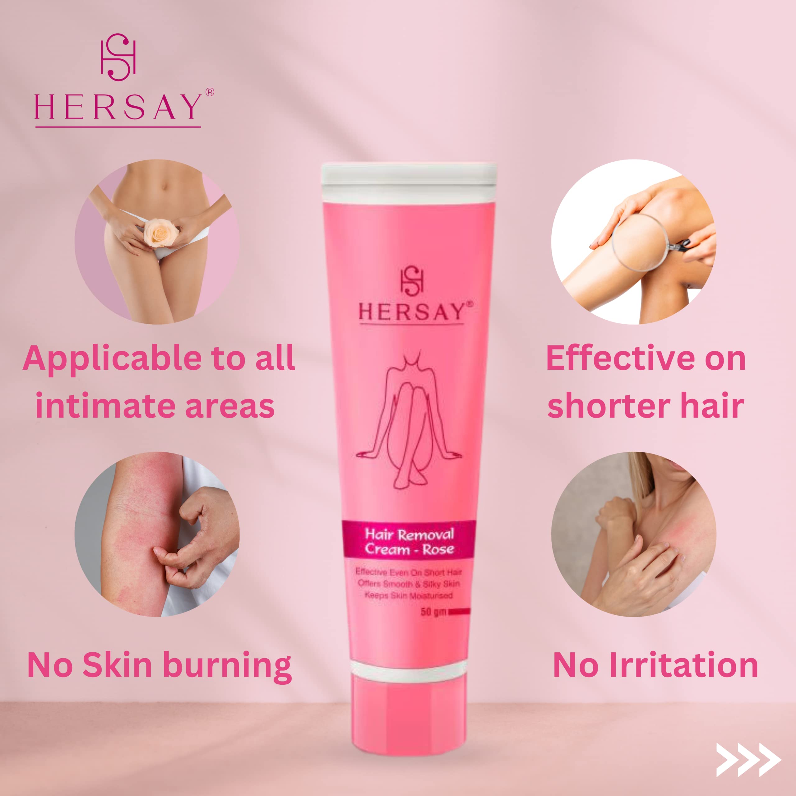Hersay Hair Removal Cream for Women - Painless & Flawless Depilatory Cream with Shea Butter, Almond Oil & Aloe Vera | Soothes & Moisturizes Skin | Pack of 3 (50g Each) | Perfect for Legs, Arms, Bikini Line & Underarms Hair Removal