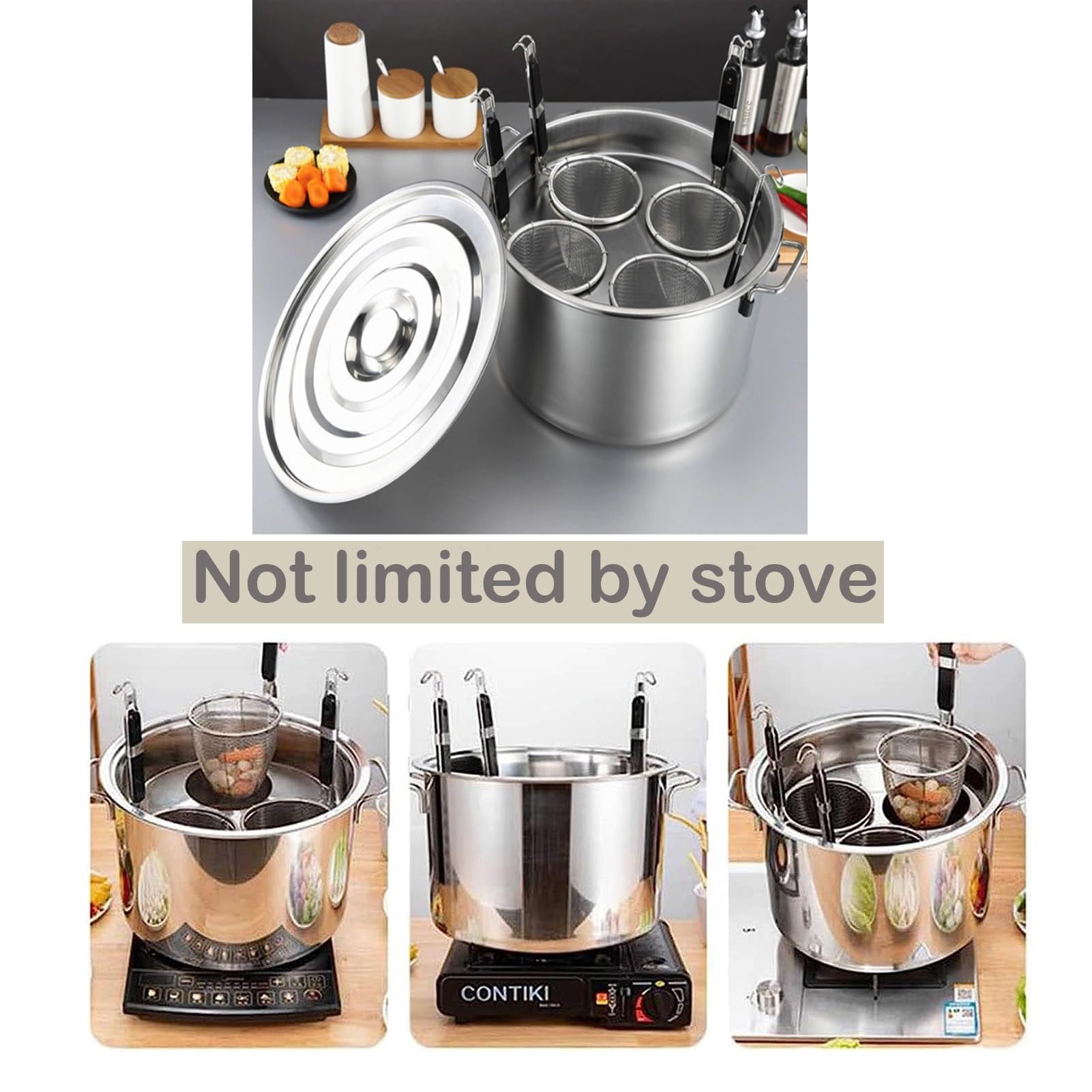Heavy Duty Stainless Steel Stockpot & Pasta Cooker Set with Colander Inserts – Commercial Grade Multi-Cookware for Home Kitchen & Restaurant Use – Perfect for Cooking Pasta, Soups, Stews & Large Batch Meals (3-Hole Design, Size A)