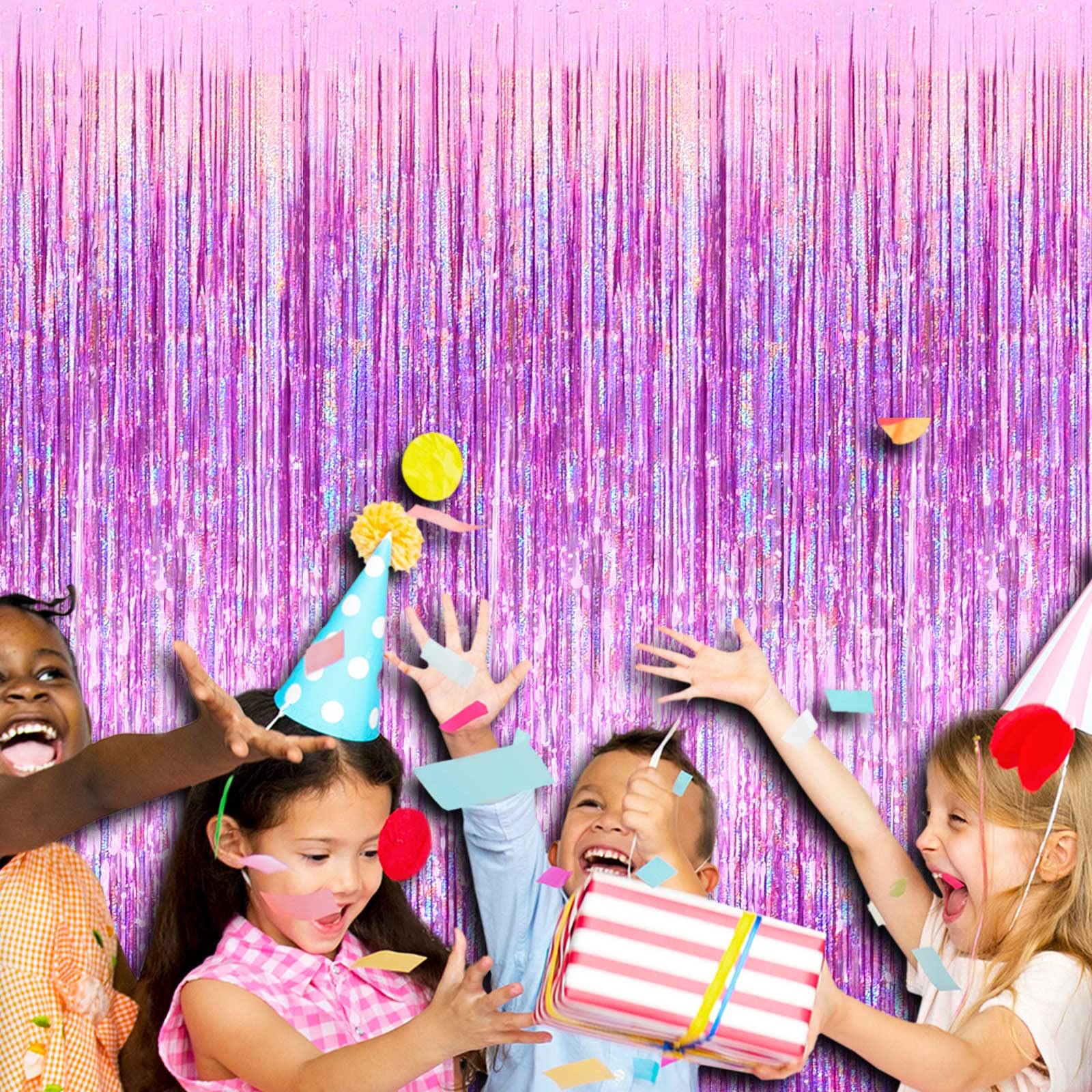 4 Pack Pink Tinsel Foil Fringe Curtain Backdrop - 3.28Ft x 8.2Ft Metallic Streamers for Wedding, Bridal Shower, Birthday & Holiday Party Decorations | Perfect for Photo Booths, Bachelorette Parties, Halloween & Christmas Celebrations