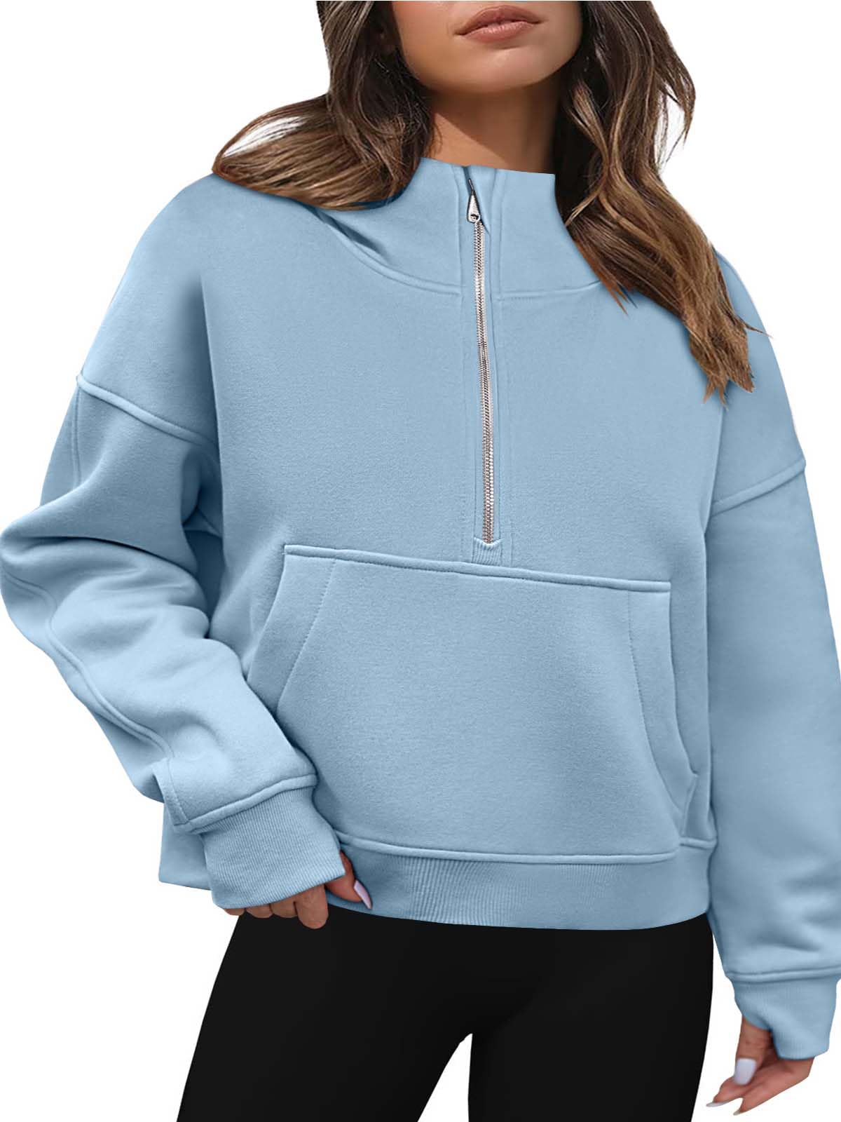 Zeagoo Women's Plus Size Cropped Hoodie with Zipper - Trendy 2024 Long Sleeve Athletic Sweatshirt - Dark Grey Large - Perfect for Gym, Yoga & Casual Streetwear