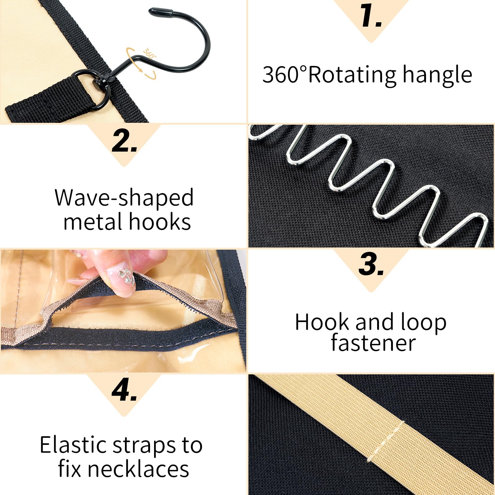 Hanging Jewelry Organizer for Closet - Necklace Earring Holder with Dustproof Cover & Rotating Metal Hook - Large Black Jewelry Storage Display Stand (1 Piece) - Perfect for Bedroom, Bathroom, and Travel Organization