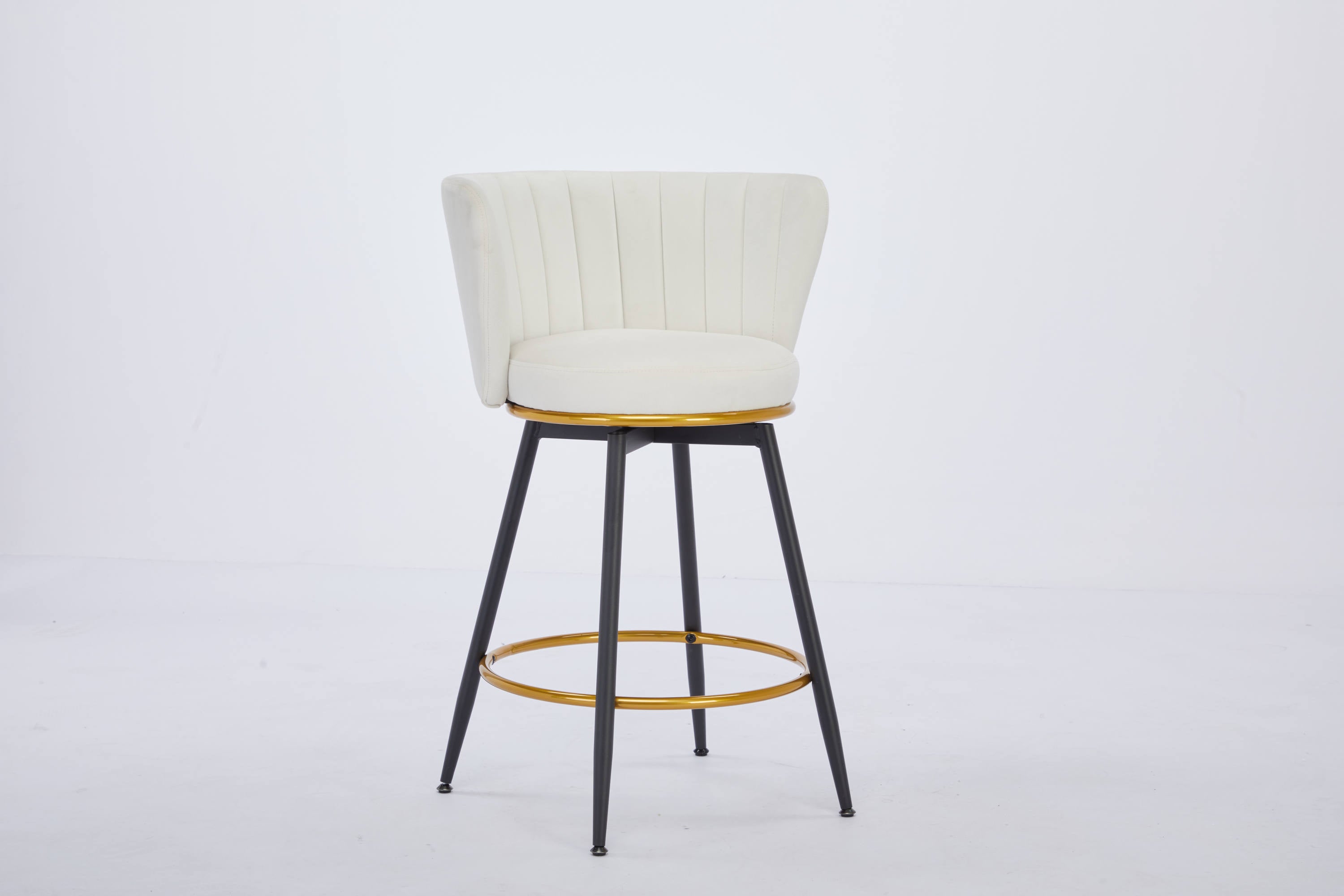 Set of 2 Counter Height Bar Stools - 360° Swivel Upholstered Barstools with Back Support & Sturdy Metal Legs, 26 Inch Seat Height, Soft Velvet Fabric, Gold Footrest - Perfect for Kitchen Islands, Breakfast Bars & Home Bars