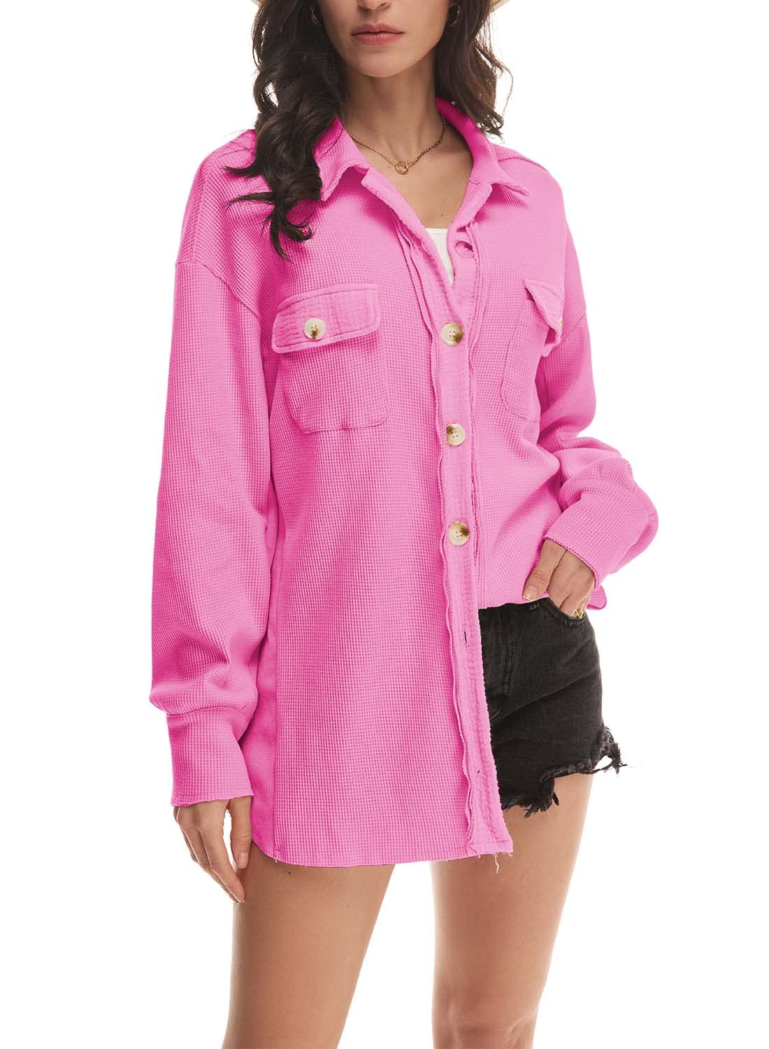 Nirovien Women's Waffle Knit Shacket - Oversized Button Down Shirt Jacket for Spring | Lightweight Long Sleeve Open Front Cardigan | Casual Outfits, Layering, Workwear & Weekend Wear