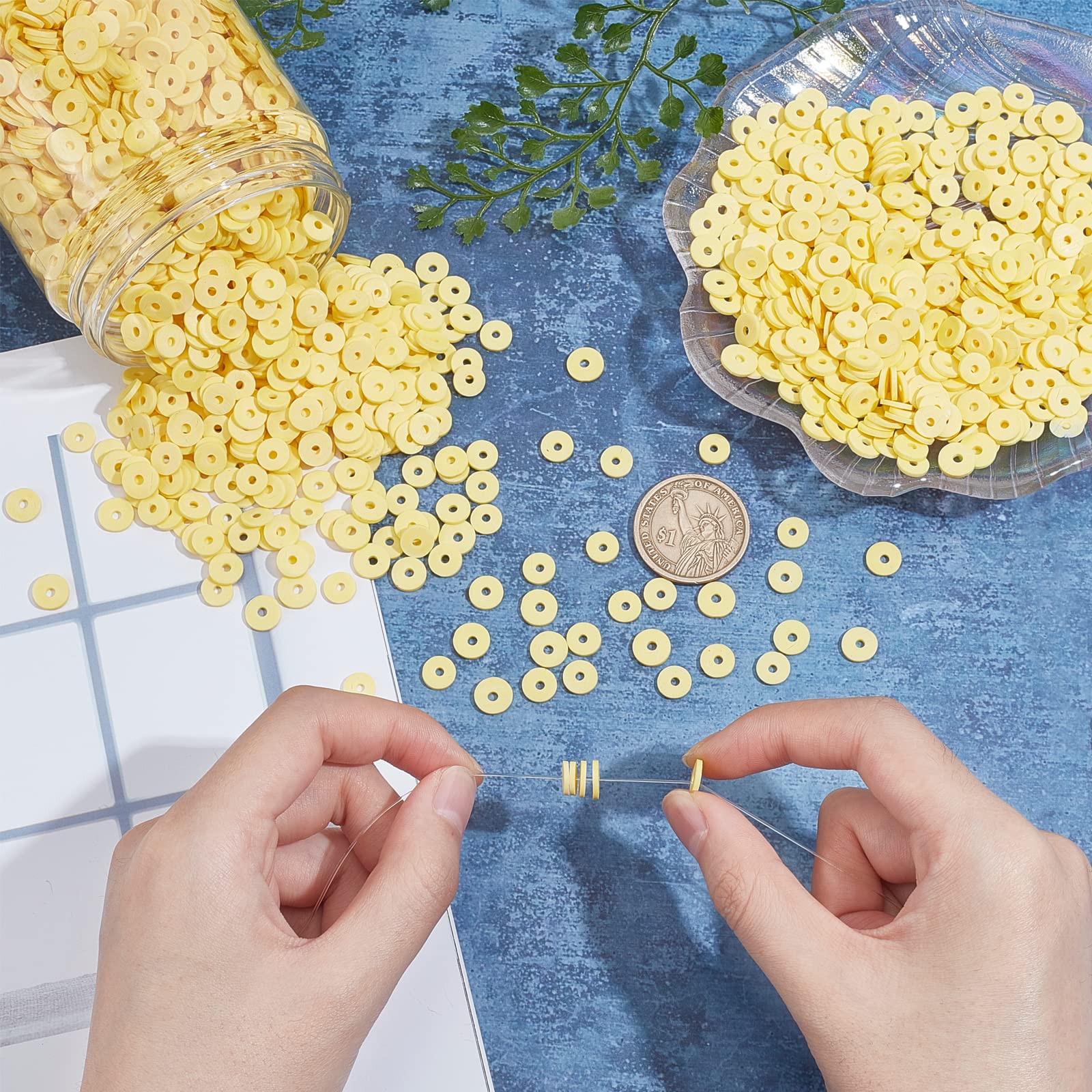 3040 Pcs 8mm Polymer Clay Beads - Flat Heishi Beads & Disc Spacer Beads for DIY Jewelry Making (2mm Hole, Yellow) - Perfect for Bracelets, Necklaces, Earrings & Craft Projects