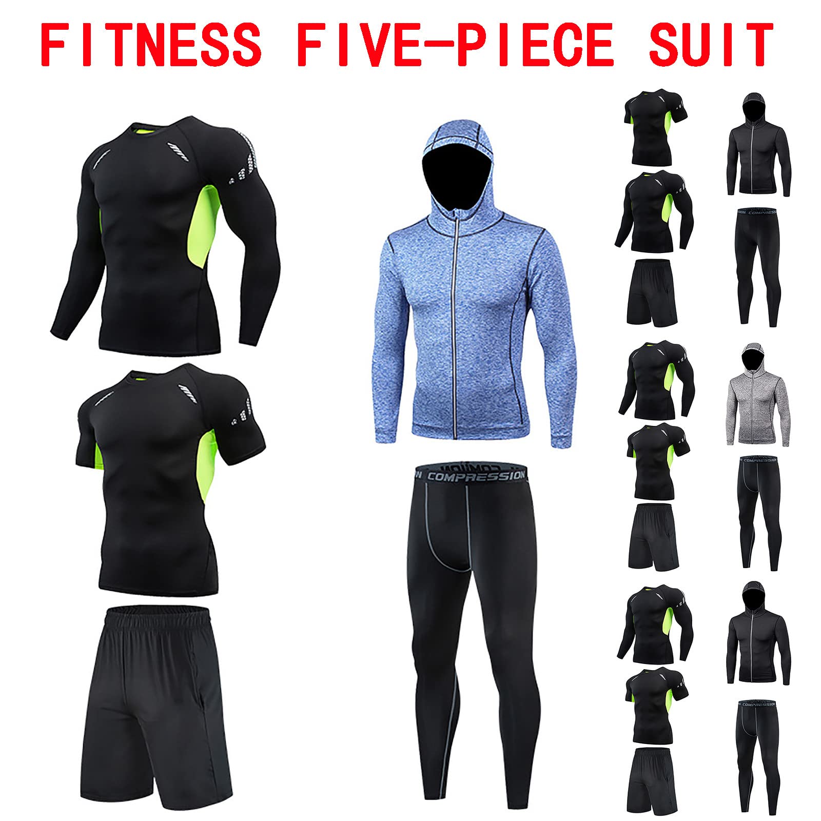 5 Pack Men's Gym Clothes Set - Compression Underwear, Running Shorts & Workout Leggings - Moisture Wicking Athletic Wear for Training, Jogging & Fitness | Perfect for Gym, Sports & Outdoor Activities