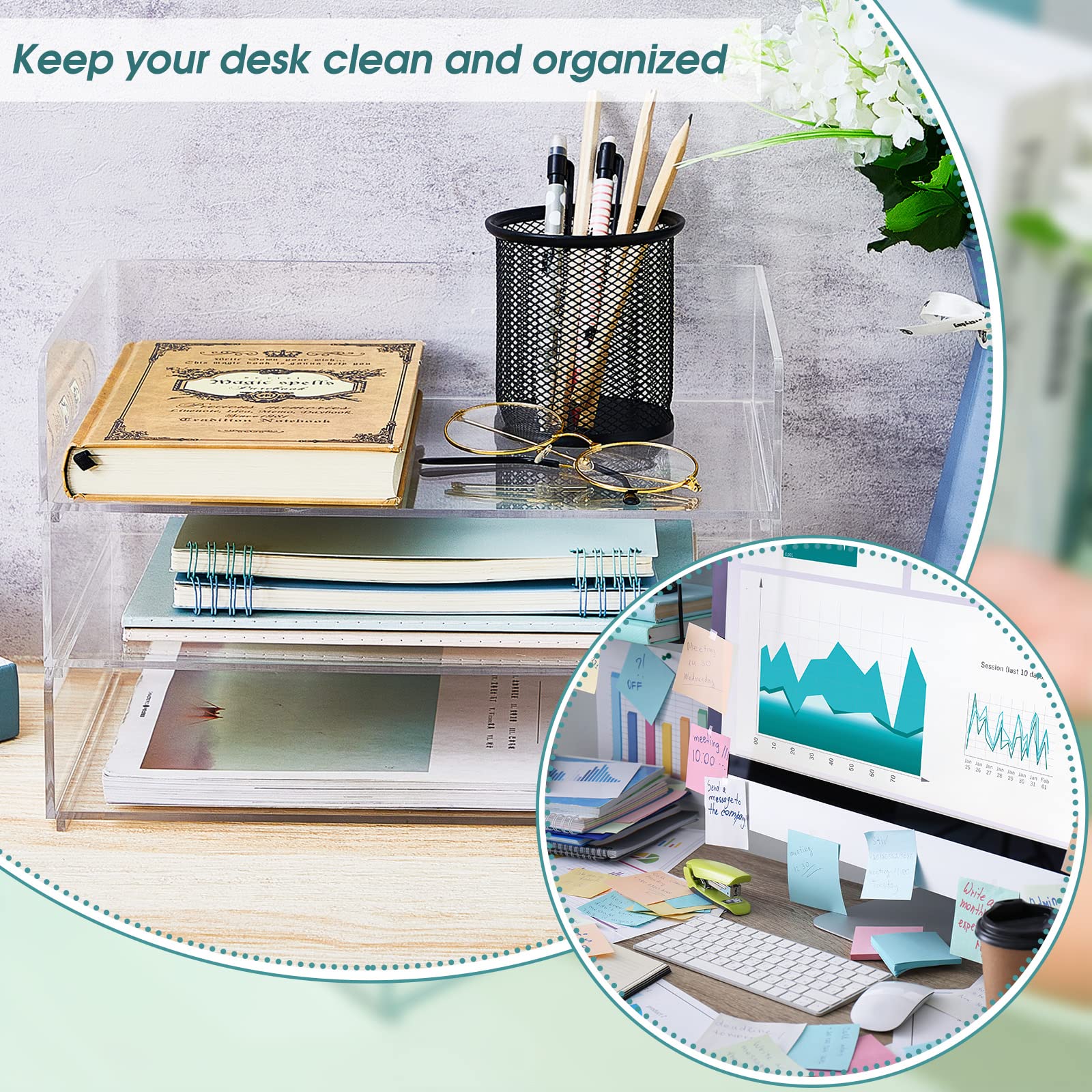 Yulejo Clear Acrylic Stackable Desk Organizer - 12.4 x 8.74 x 2.68 Inch Office Document Tray for Paper Files, Supplies & Workspace Organization | Perfect for Home Office, Study Desk & Professional Workspaces