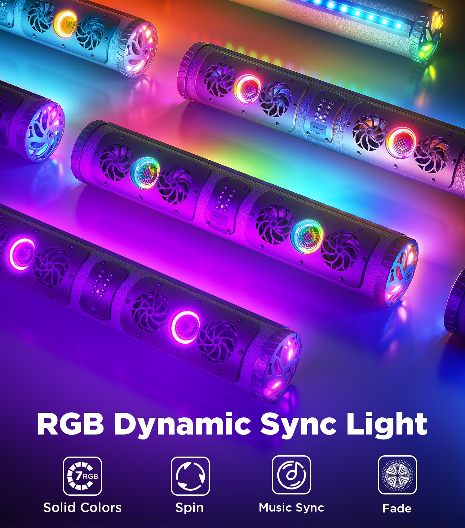 27 Inch UTV Sound Bar with Bluetooth - Waterproof ATV Stereo System with Multicolor LED Lights | Compatible with Polaris RZR, Can-Am SXS & Marine Boats | Perfect for Off-Road Adventures, Golf Carts & Outdoor Parties