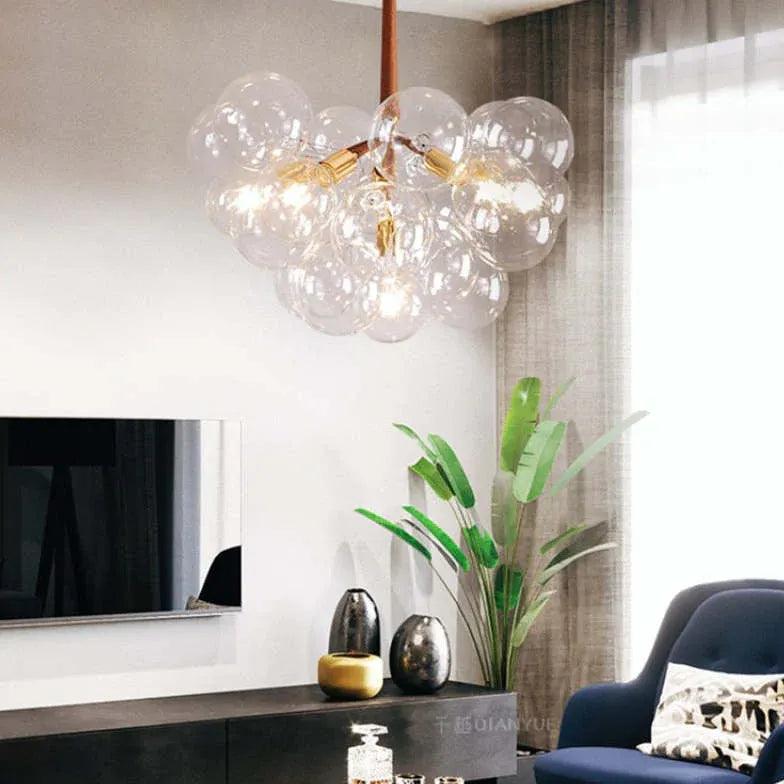 Elegant Transparent Glass Bubble Chandelier - Modern Artistic Lighting Fixture for Dining Room, Living Room & Bedroom Decor