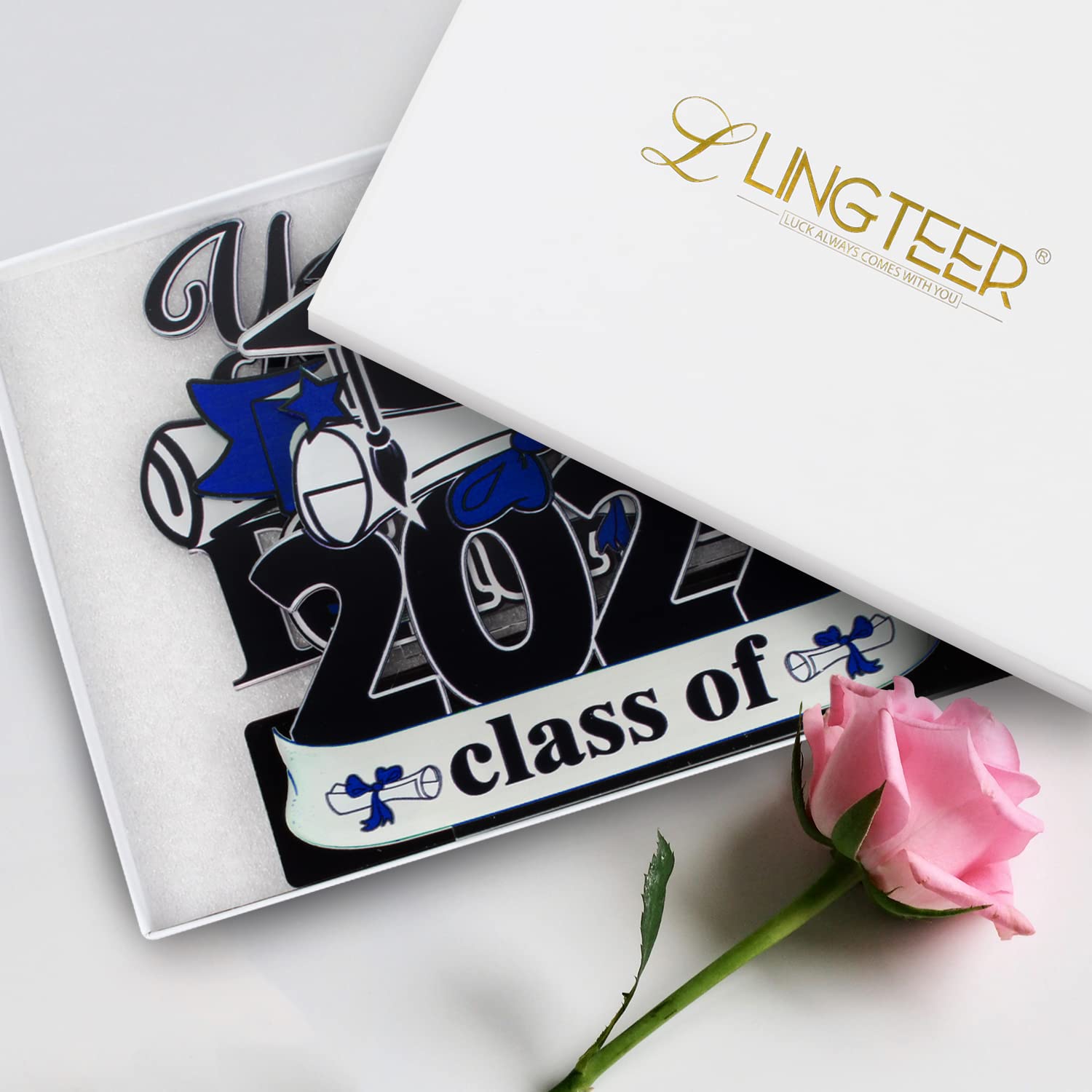 2025 Graduation Party Decorations - 3Pcs Congrats Grad Acrylic Table Centerpieces for Class of 2025, School Graduation Gift Stand Decor in Blue - Perfect for Graduation Ceremonies, Parties & Photo Backdrops