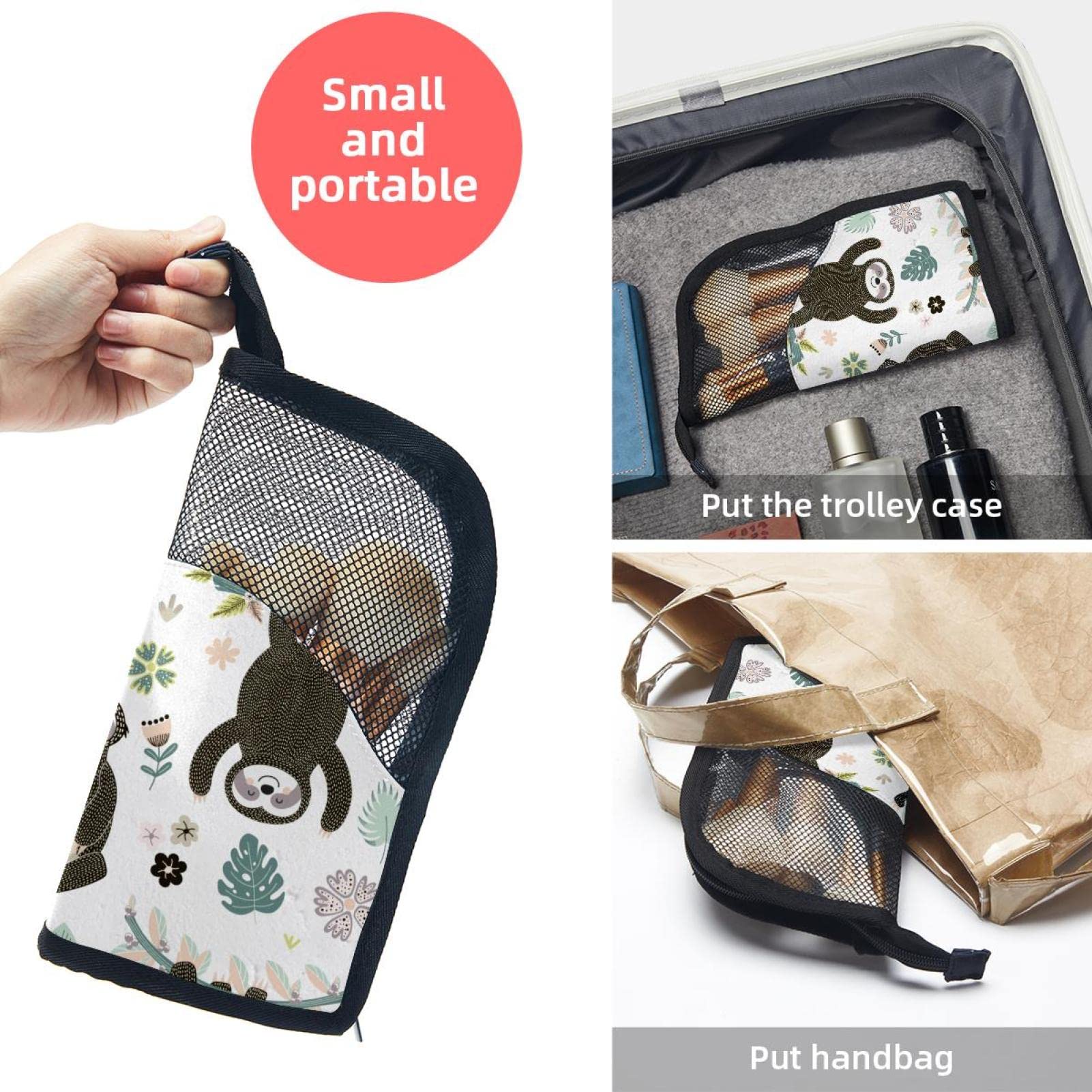 Portable Makeup Brush Organizer Bag with 12 Slots - Cartoon Sloth & Palm Leaf Design - Travel Makeup Brush Holder Case for Professional Artists & Beginners - Perfect for Travel, Home Vanity & Salon Use