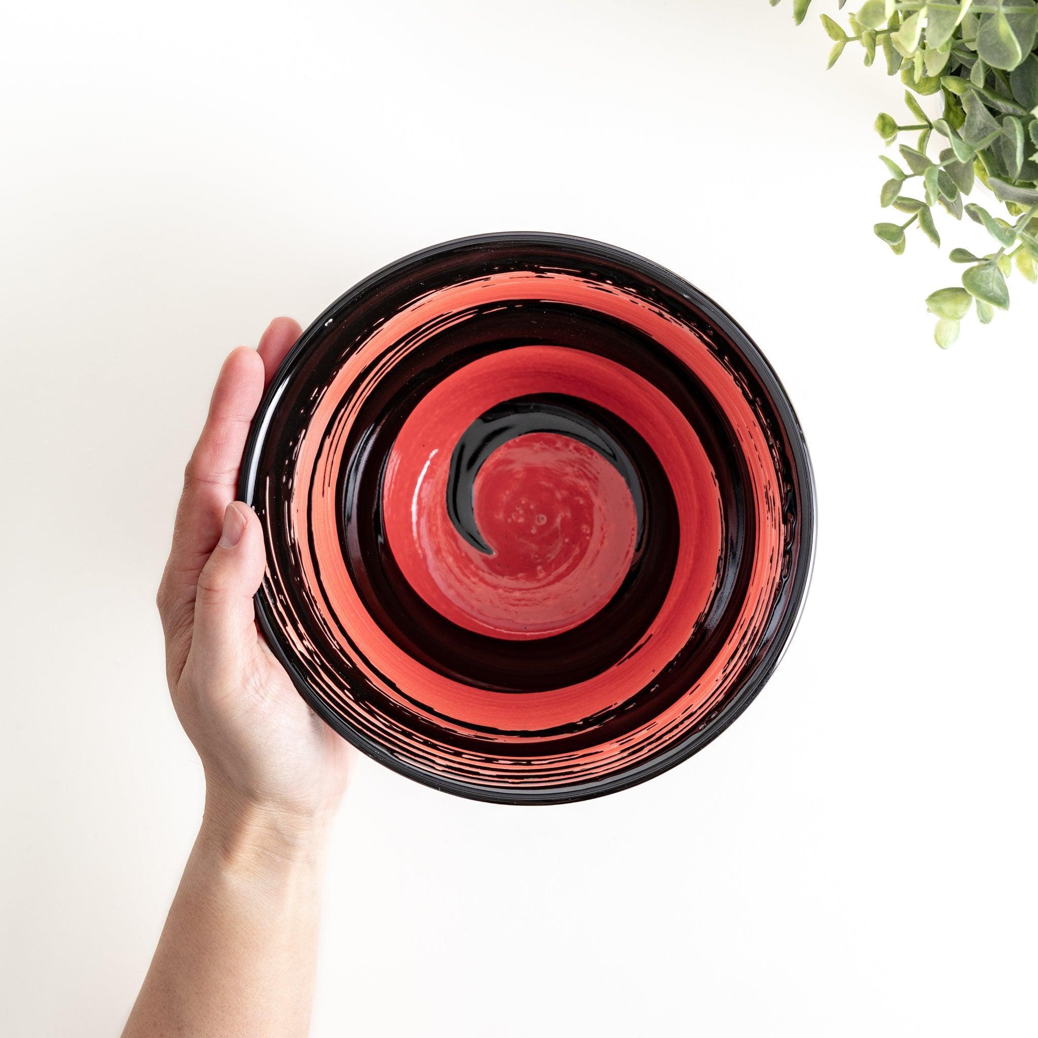 Premium Red Swirl Black Ramen Bowl - 16oz Japanese Ceramic Noodle Soup Bowl with Chopstick Rest - Perfect for Ramen, Udon, Pho & Asian Cuisine - Microwave & Dishwasher Safe