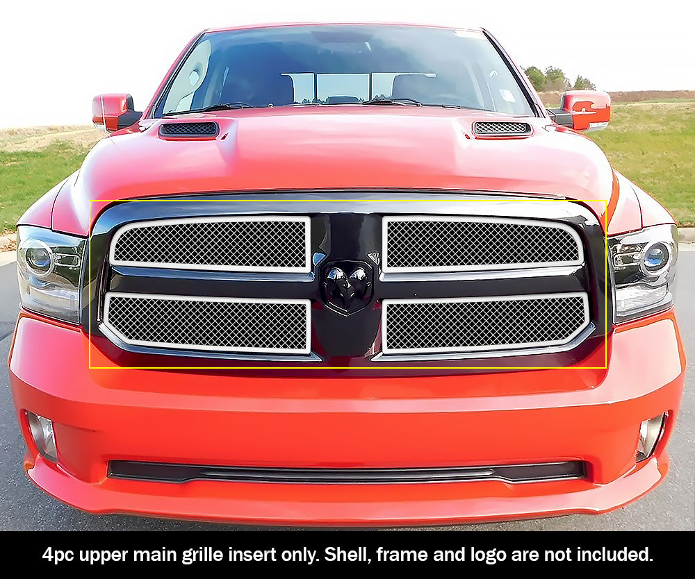 Polished Stainless Steel Upper Mesh Grille for 2013-2018 Ram 1500 - OEM Honeycomb Style Replacement - Enhances Front End Appearance & Protection