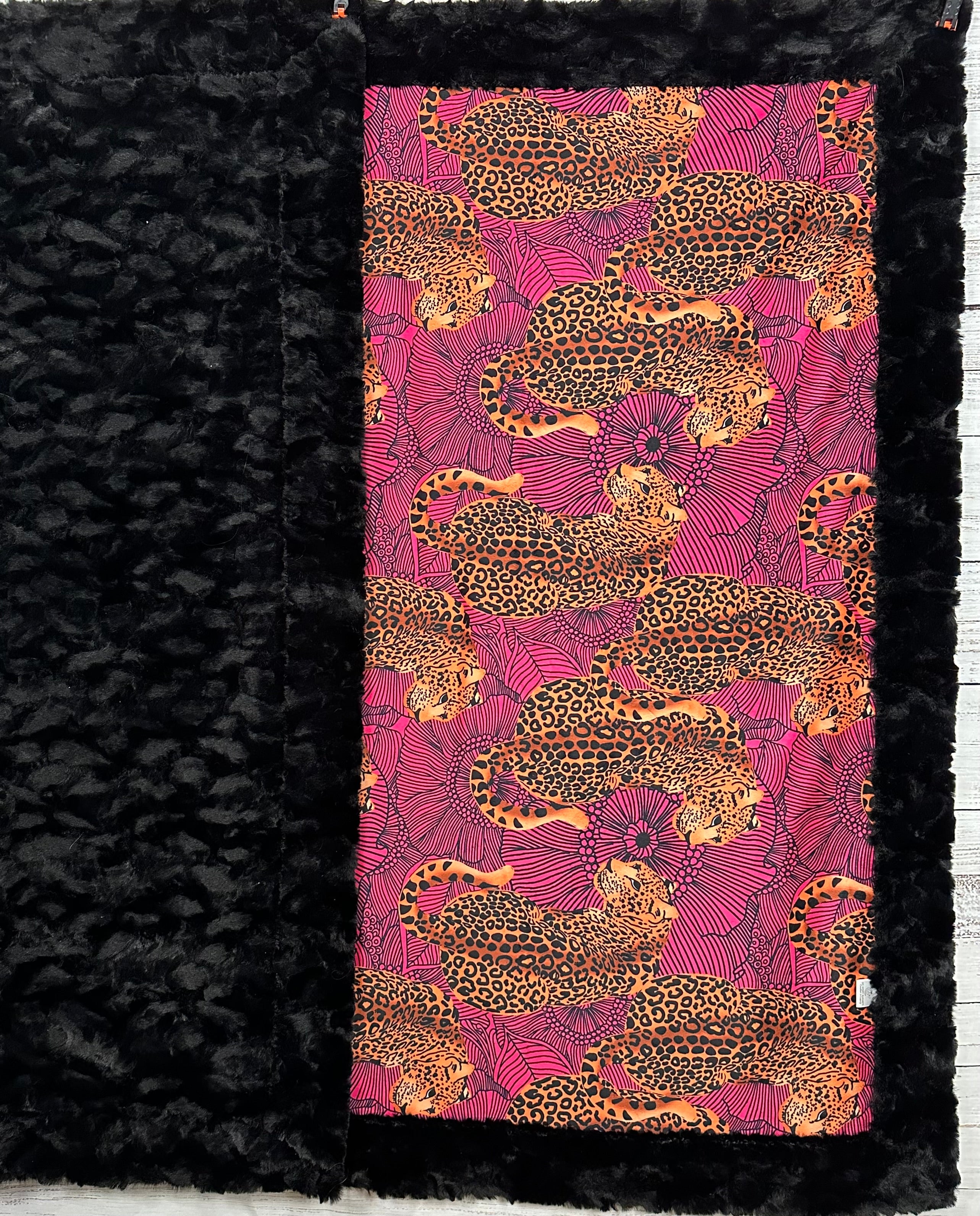 Leopard Print Hot Pink Kaleidoscope Pattern Black Tuscany Large Throw Blanket 55x79 Inches - Soft Cozy Blanket for Bed, Sofa, Outdoor Picnics & Home Decor