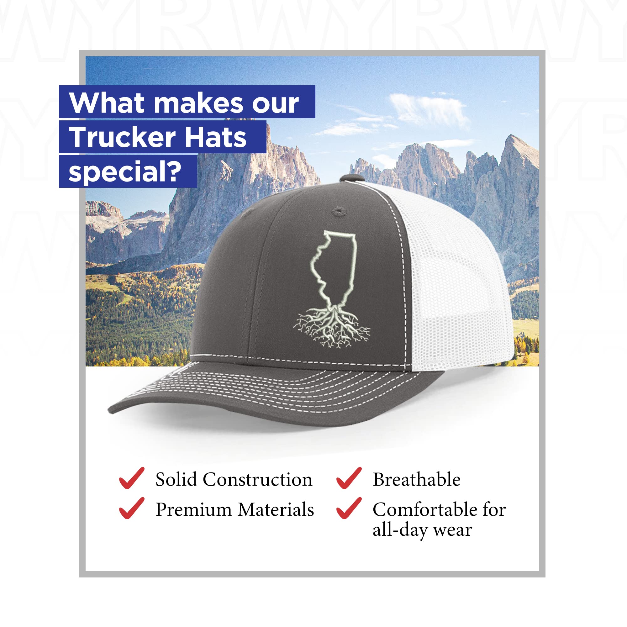 Illinois Roots Snapback Hat - Stylish Unisex Baseball Cap with Mesh Back, Polyester Cotton Six-Panel Trucker Hat, One Size Fits Most (Charcoal & White) - Perfect for Casual Wear, Outdoor Activities & Sports Events