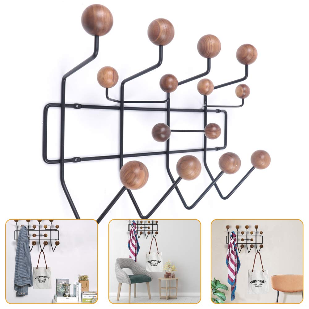 DYRABREST Wall Mounted Coat Rack with 5 Solid Walnut Wooden Hooks - Space Saving Entryway Organizer for Hallway, Bathroom, Living Room & Bedroom - Perfect for Hanging Coats, Hats, Bags, Towels and Scarves