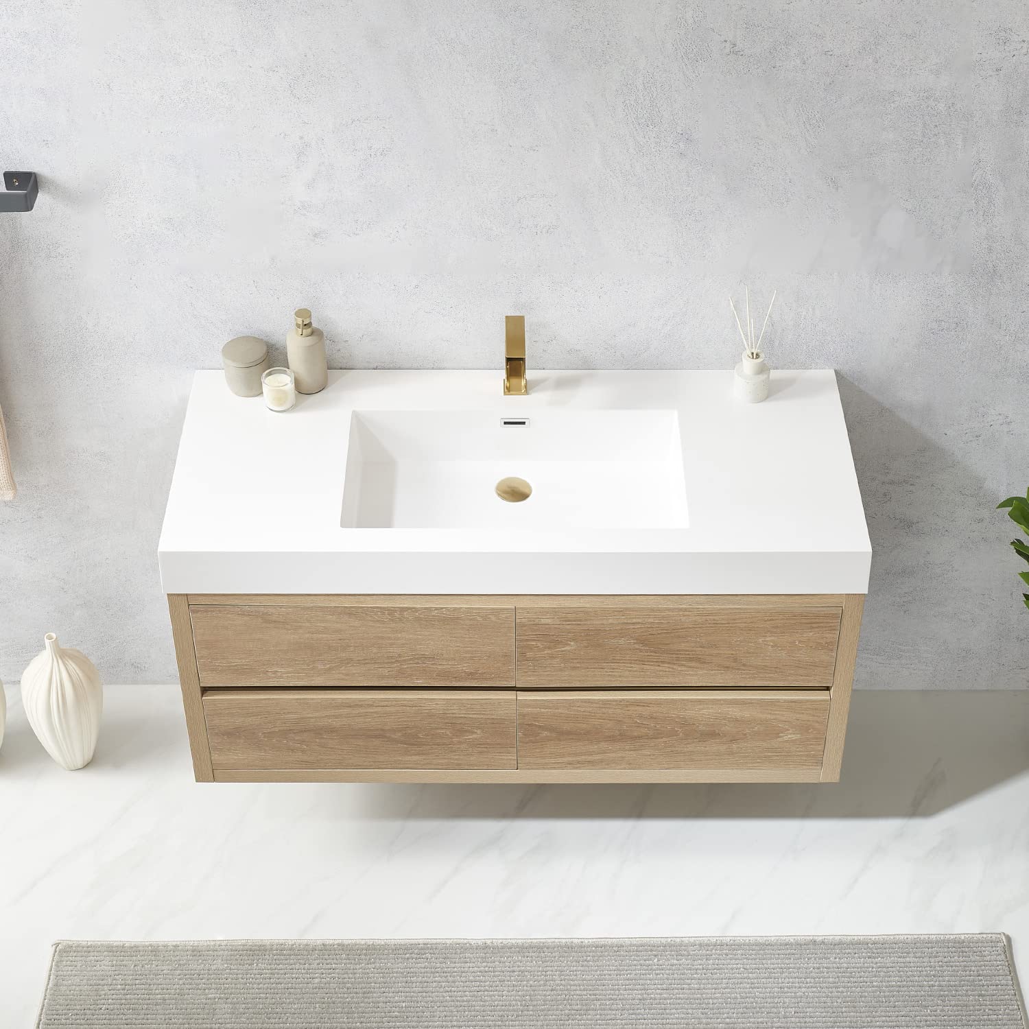 VINNOVA Palencia Bathroom Vanity with Sink - Solid North American Oak Wood - Modern Bathroom Furniture for Home Renovation & Luxury Bathroom Design